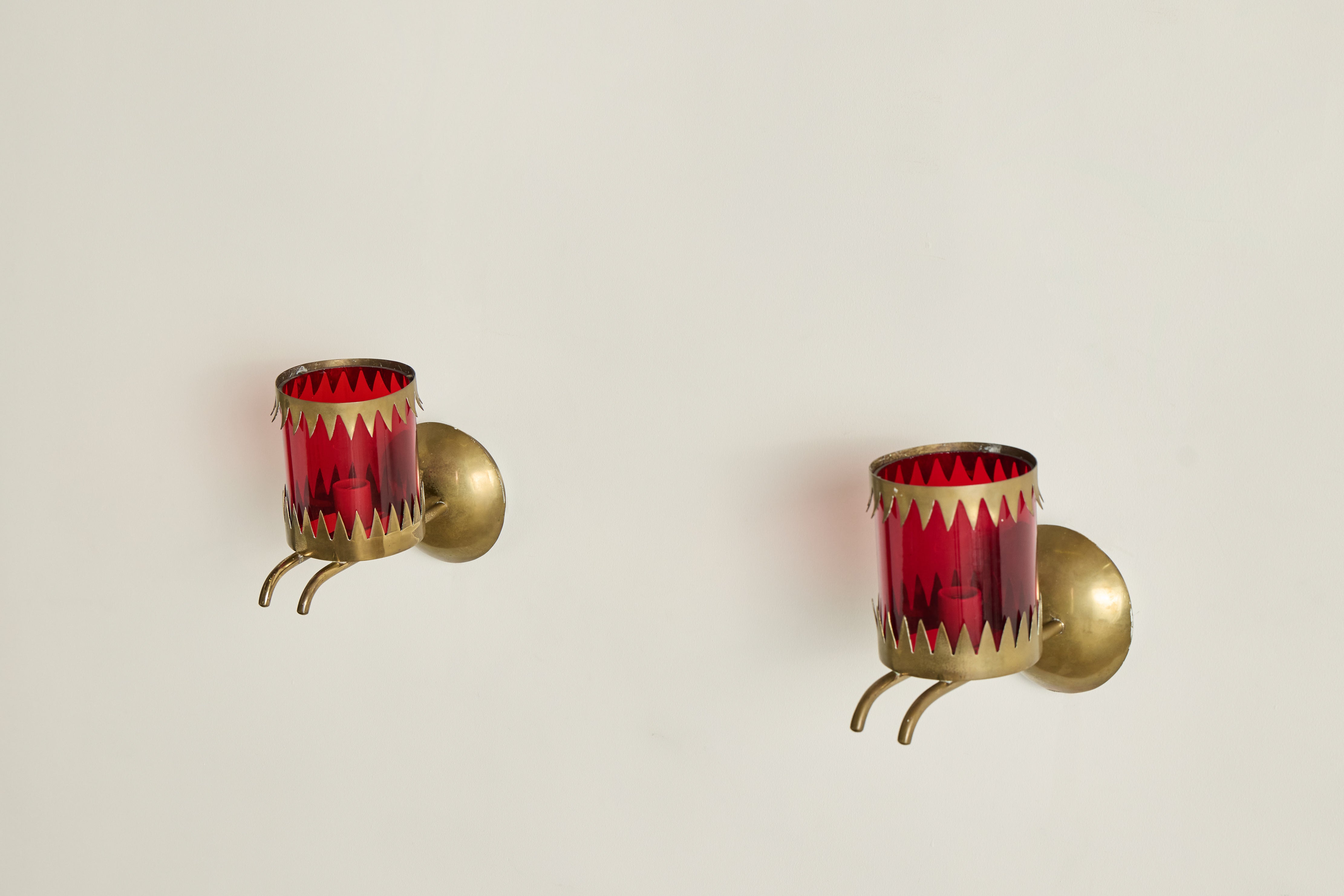 Red Glass & Brass Sconces