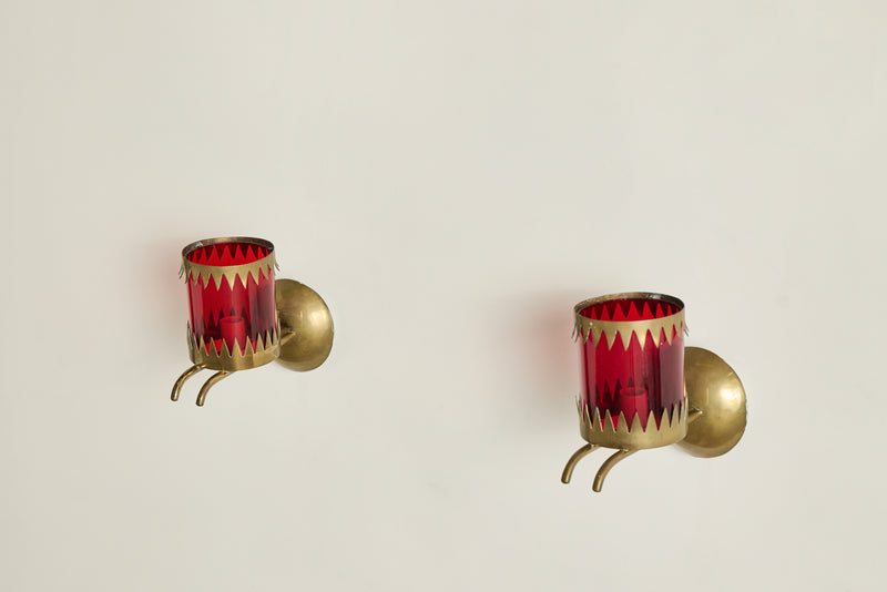 Red Glass & Brass Sconces