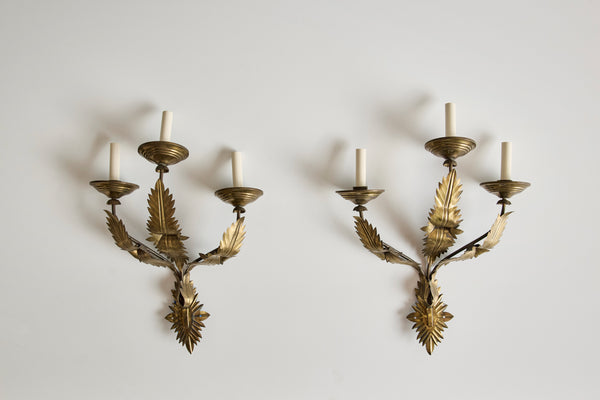 Pair of Brass Leaf Wall Sconces