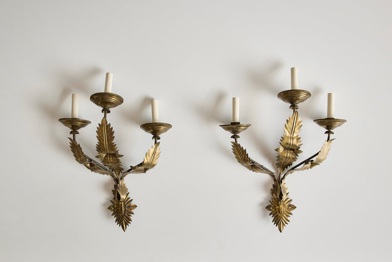 Pair of Brass Leaf Wall Sconces