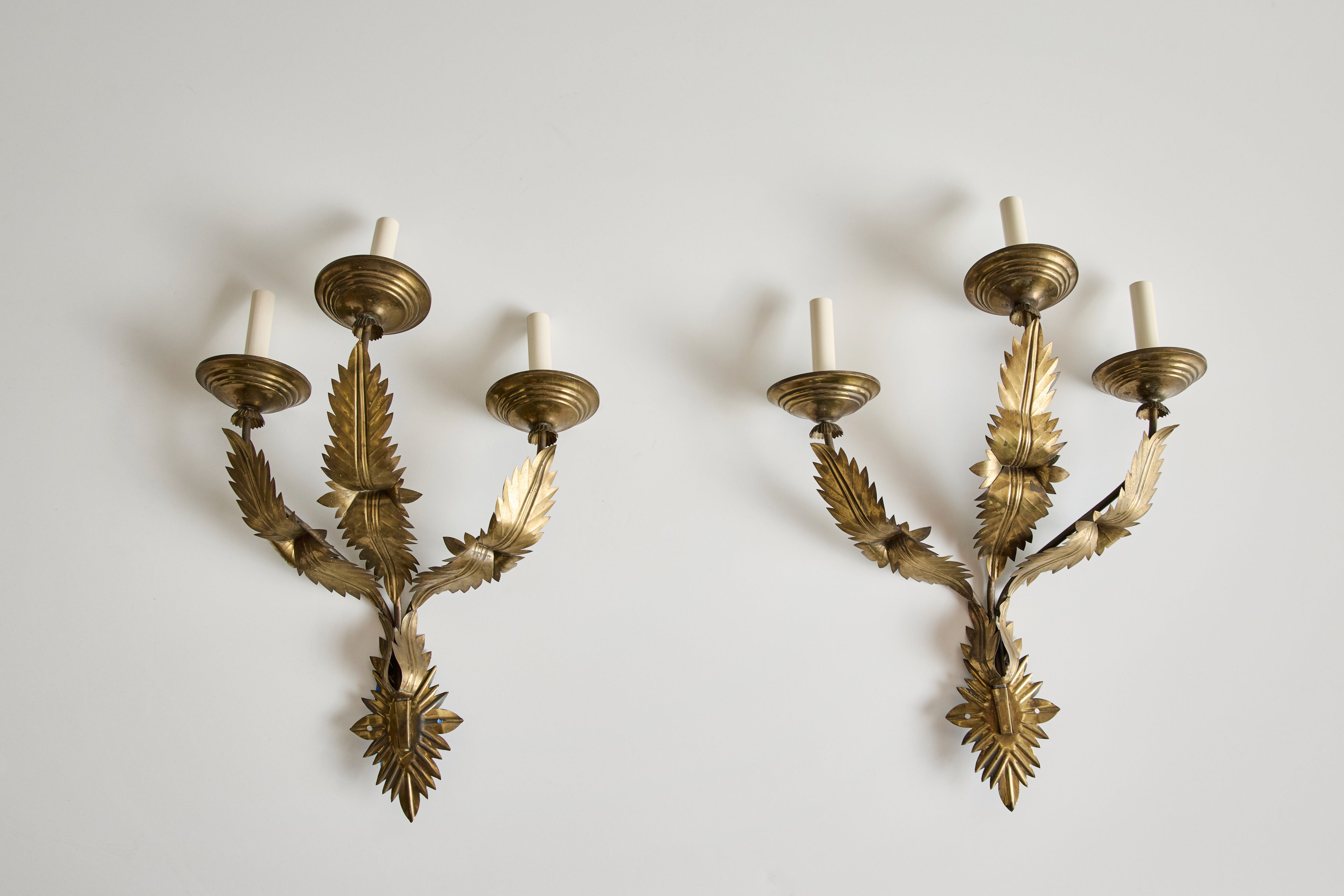 Pair of Brass Leaf Wall Sconces