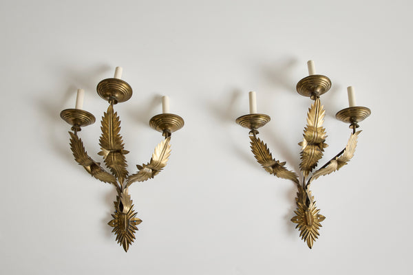 Pair of Brass Leaf Wall Sconces