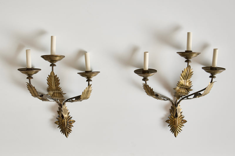 Pair of Brass Leaf Wall Sconces