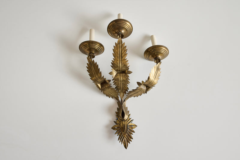 Pair of Brass Leaf Wall Sconces