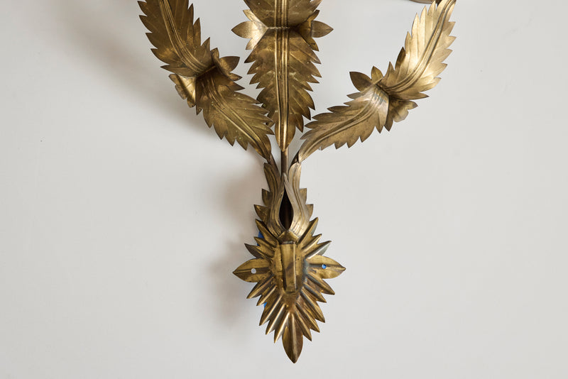 Pair of Brass Leaf Wall Sconces