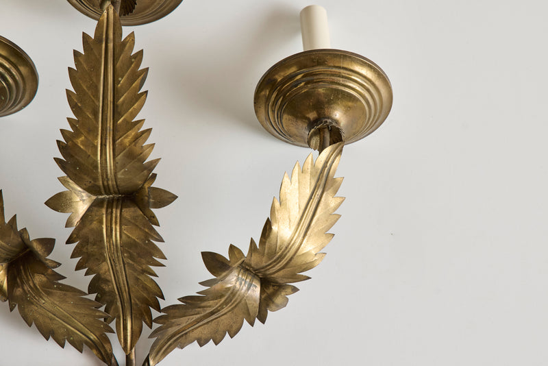 Pair of Brass Leaf Wall Sconces