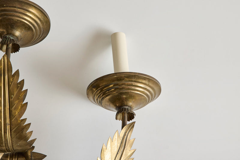 Pair of Brass Leaf Wall Sconces