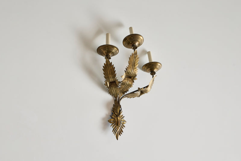 Pair of Brass Leaf Wall Sconces