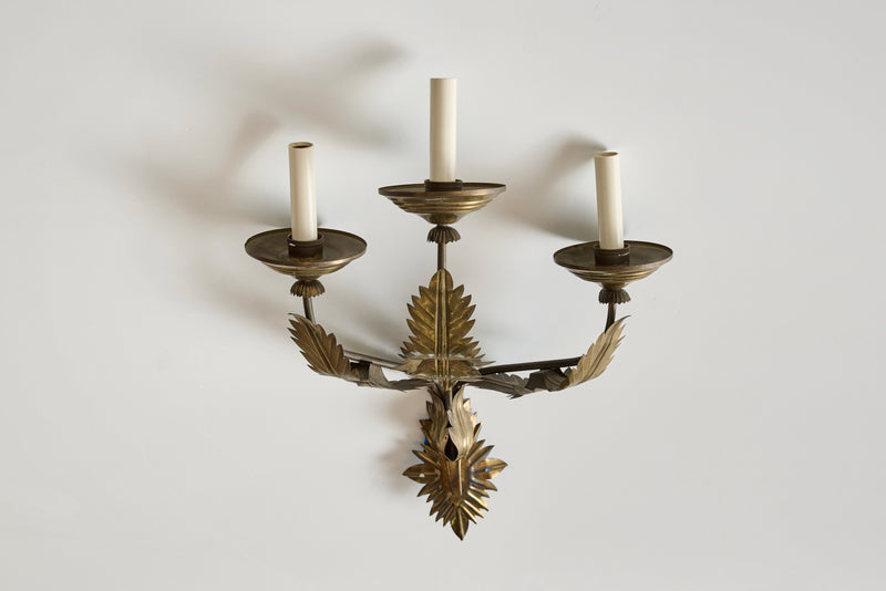 Pair of Brass Leaf Wall Sconces