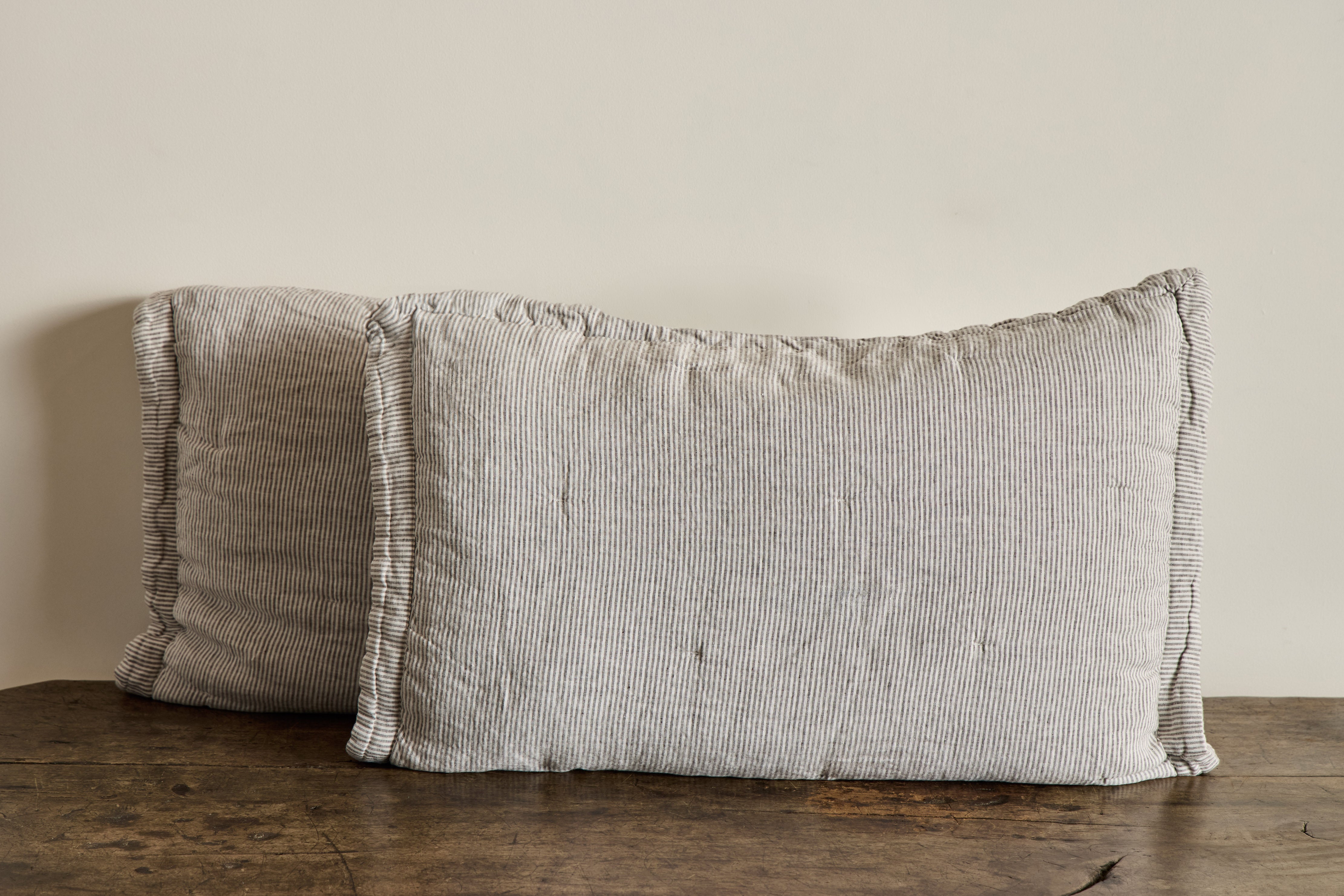 Ticking Stripe Shams in Fog, Set of 2