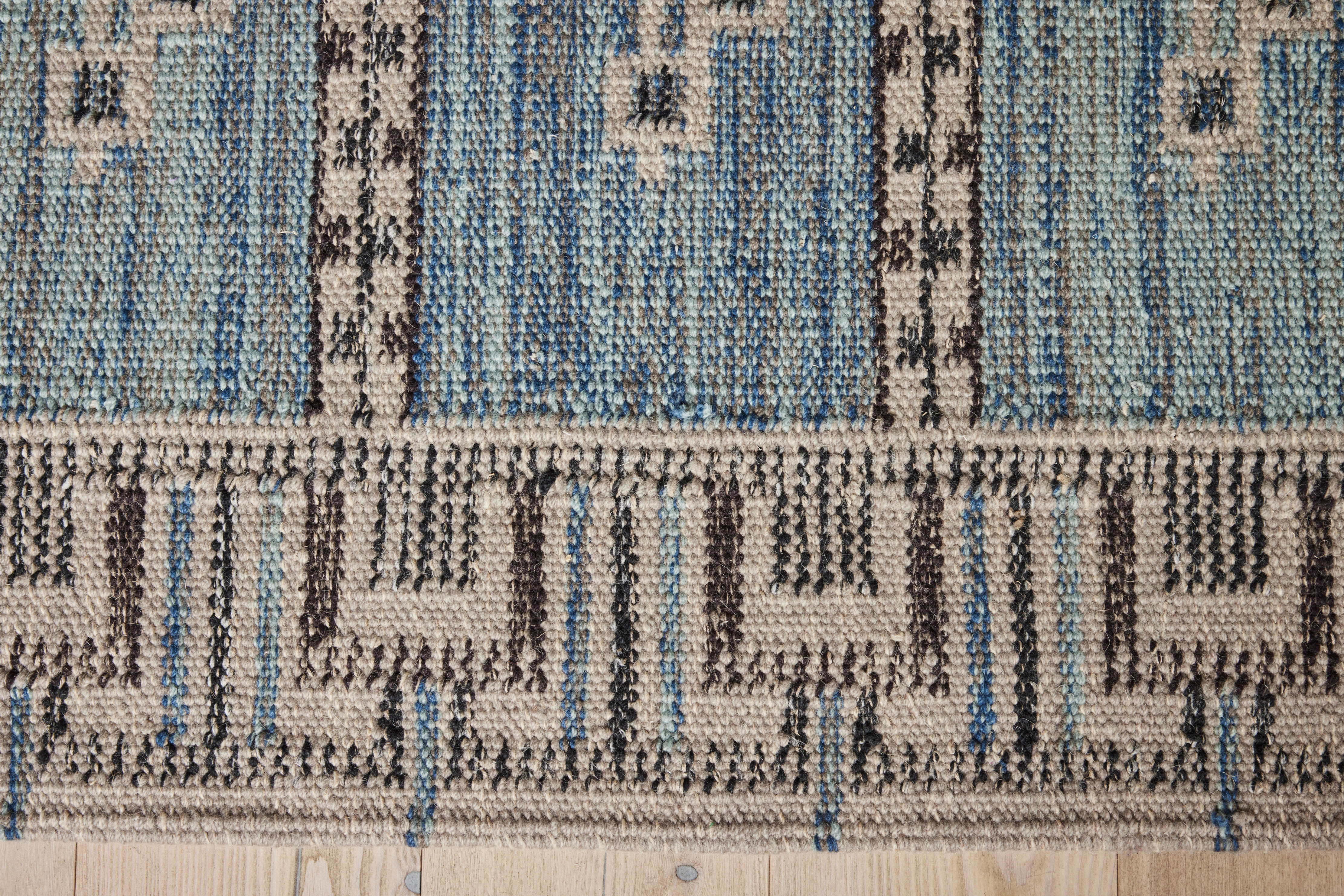 Blue Pattern Wool Kilim, 10'4 x 14'3