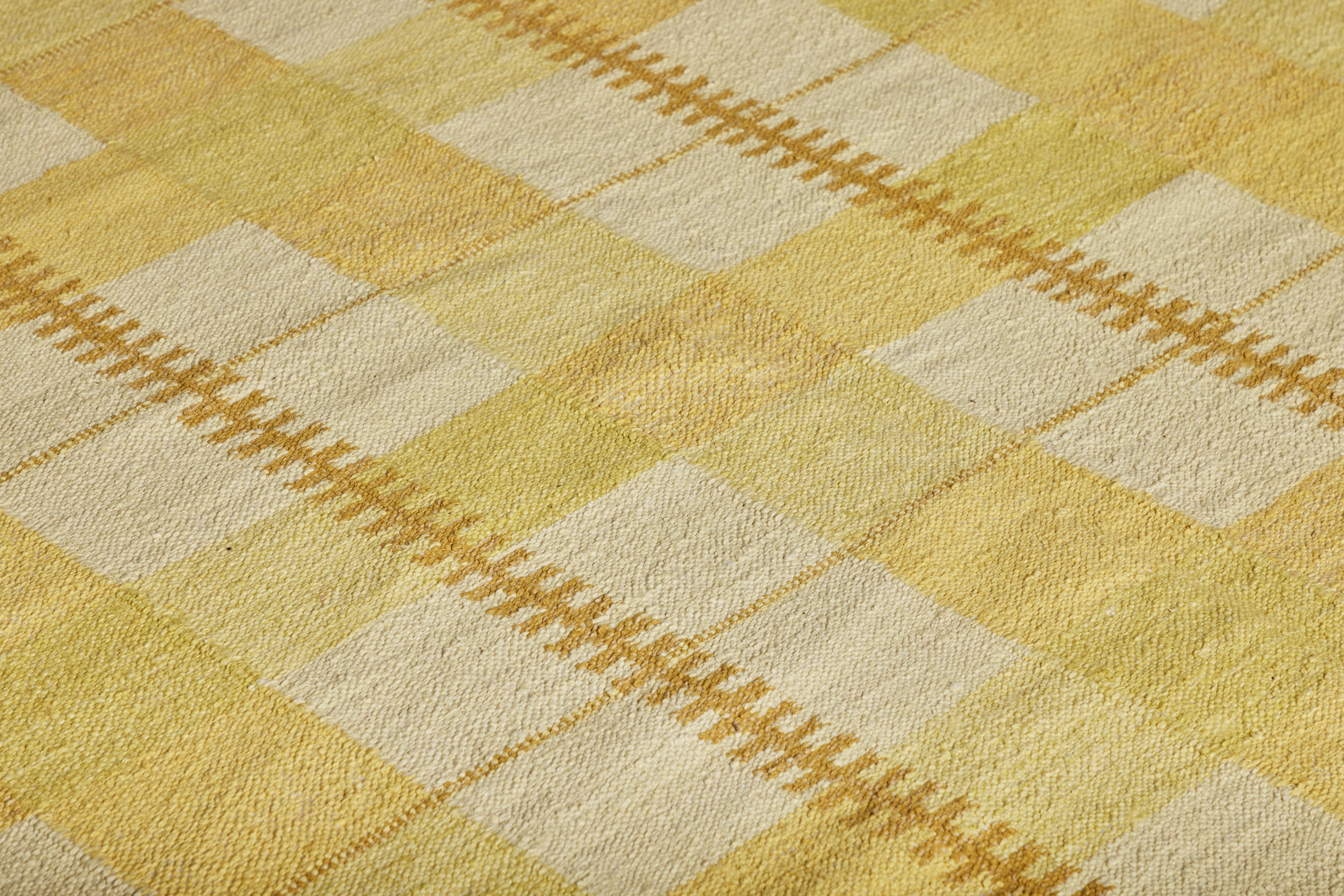 Yellow Grid Silk Rug, 9'1 x 12'2