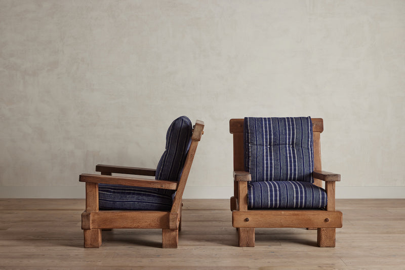 Brutalist Oak Armchairs