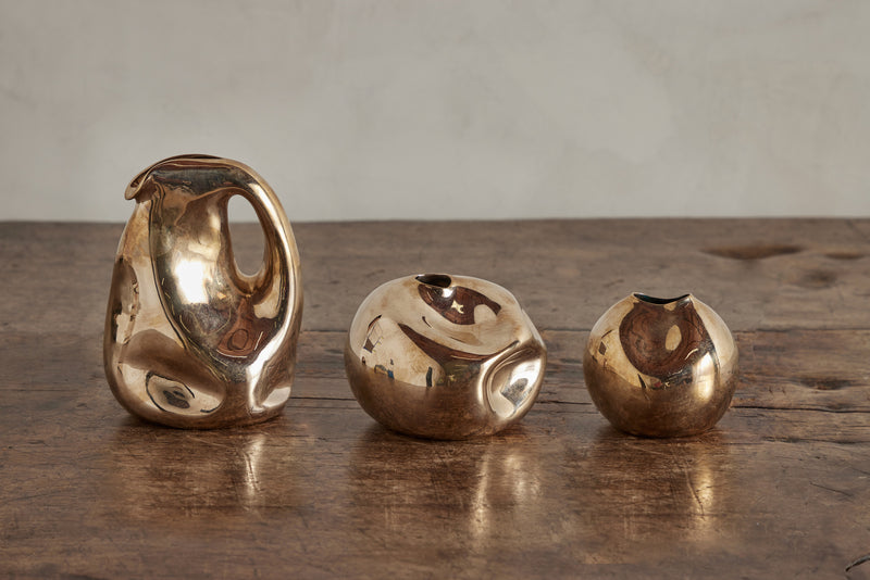 Set of 3 Crumpled Bronze Vessels