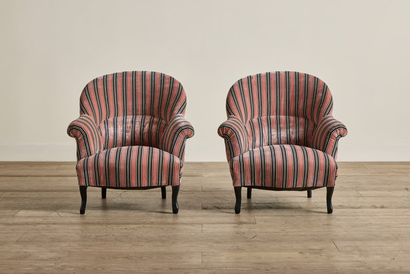 Pair of Velvet Striped Crapaud Chairs
