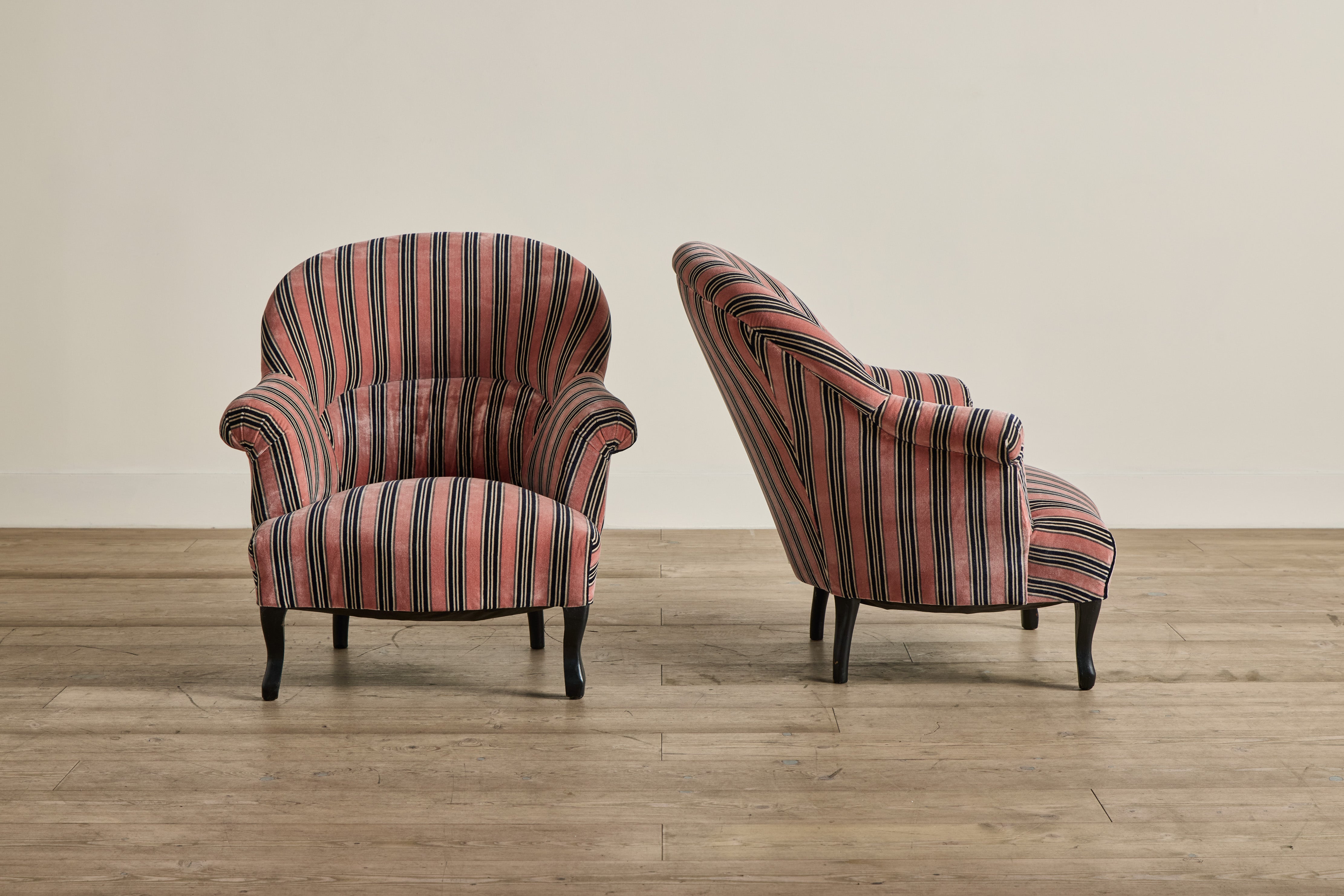Pair of Velvet Striped Crapaud Chairs
