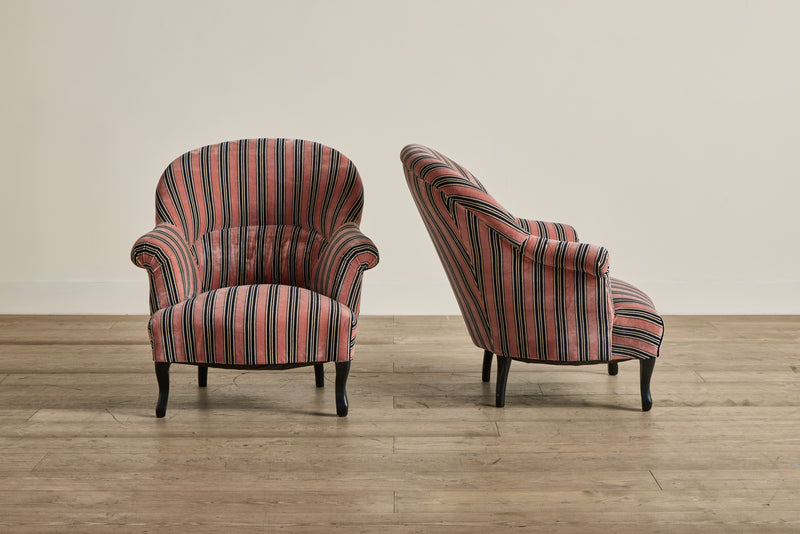 Pair of Velvet Striped Crapaud Chairs