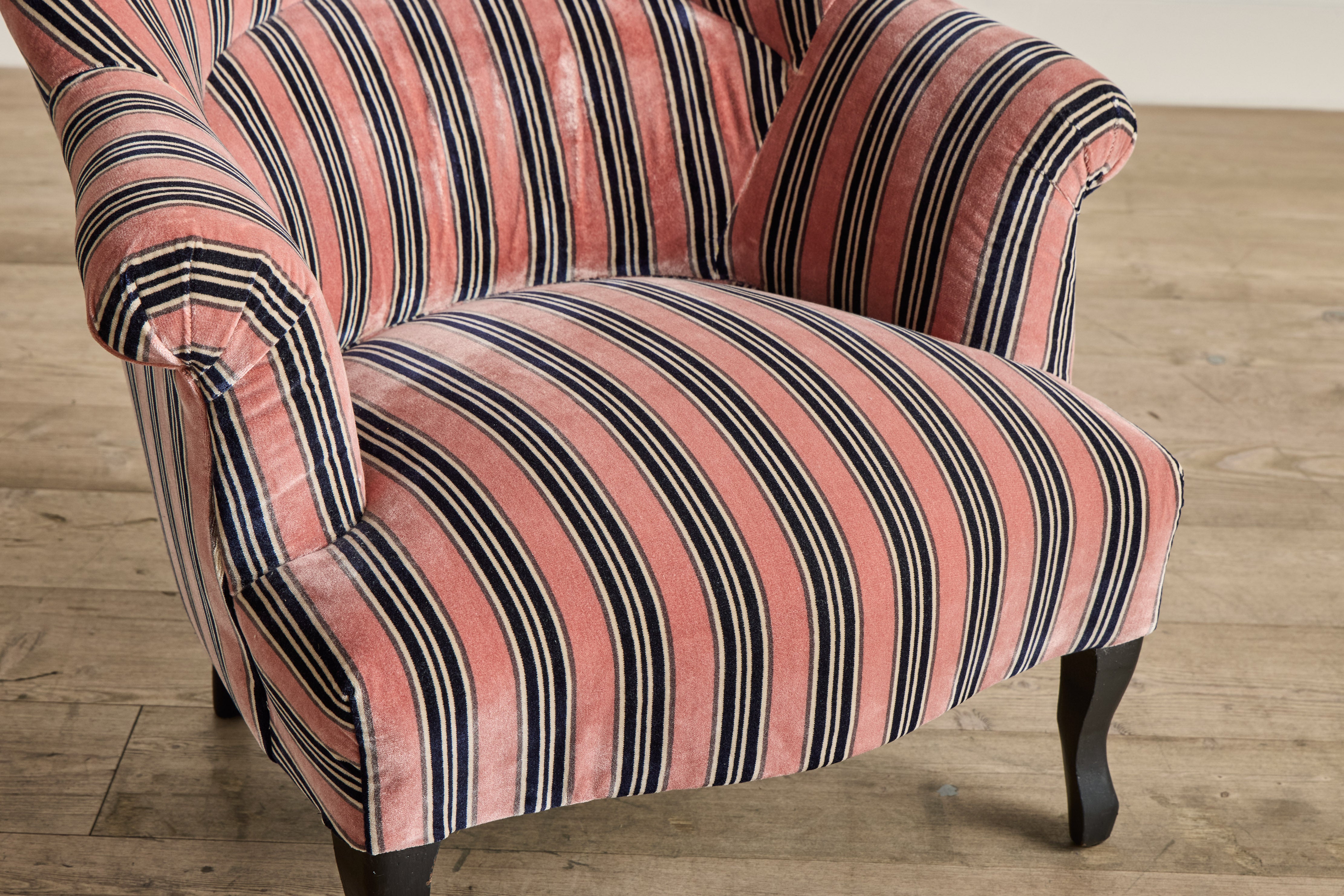 Pair of Velvet Striped Crapaud Chairs