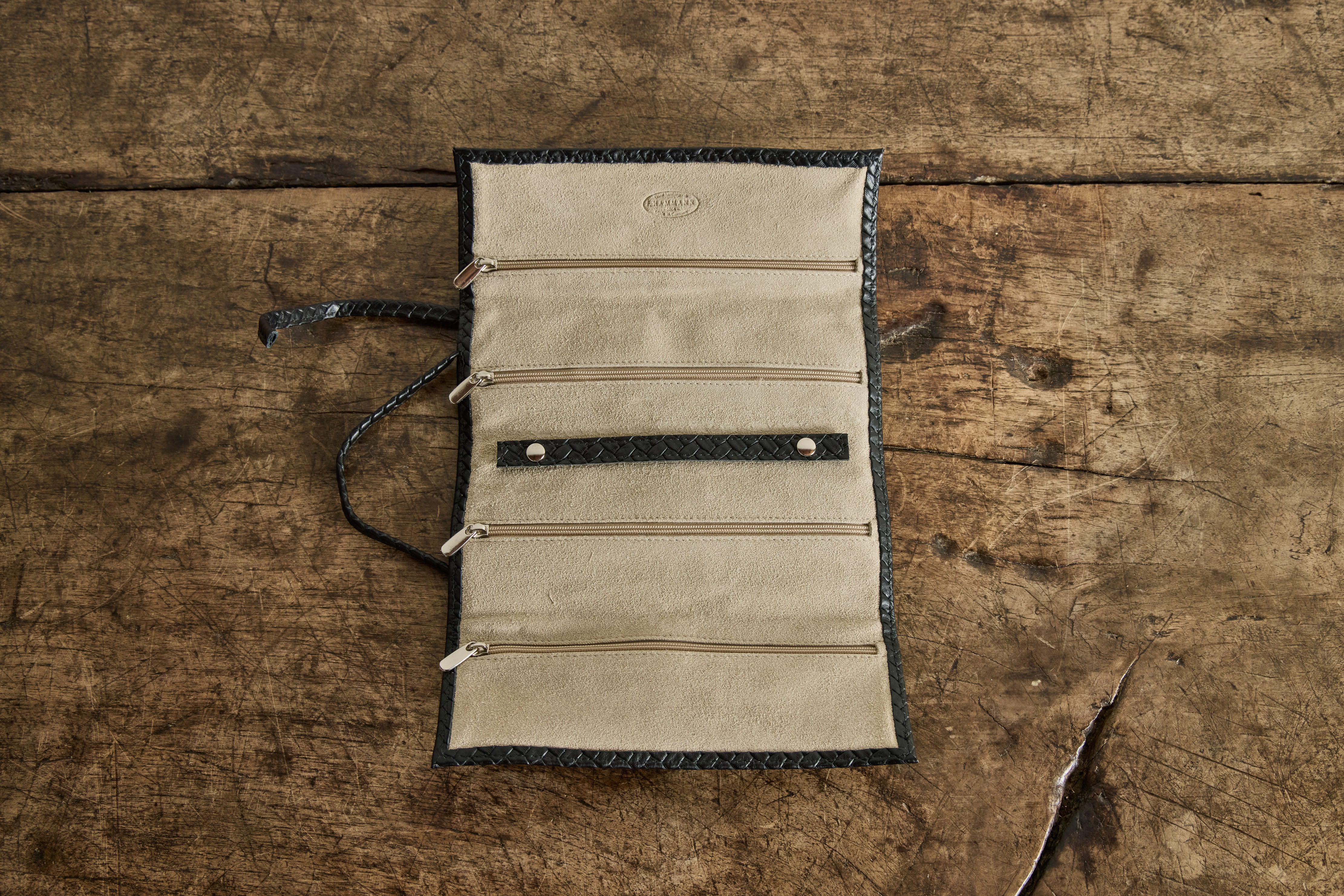 Black Woven Leather Jewelry Roll