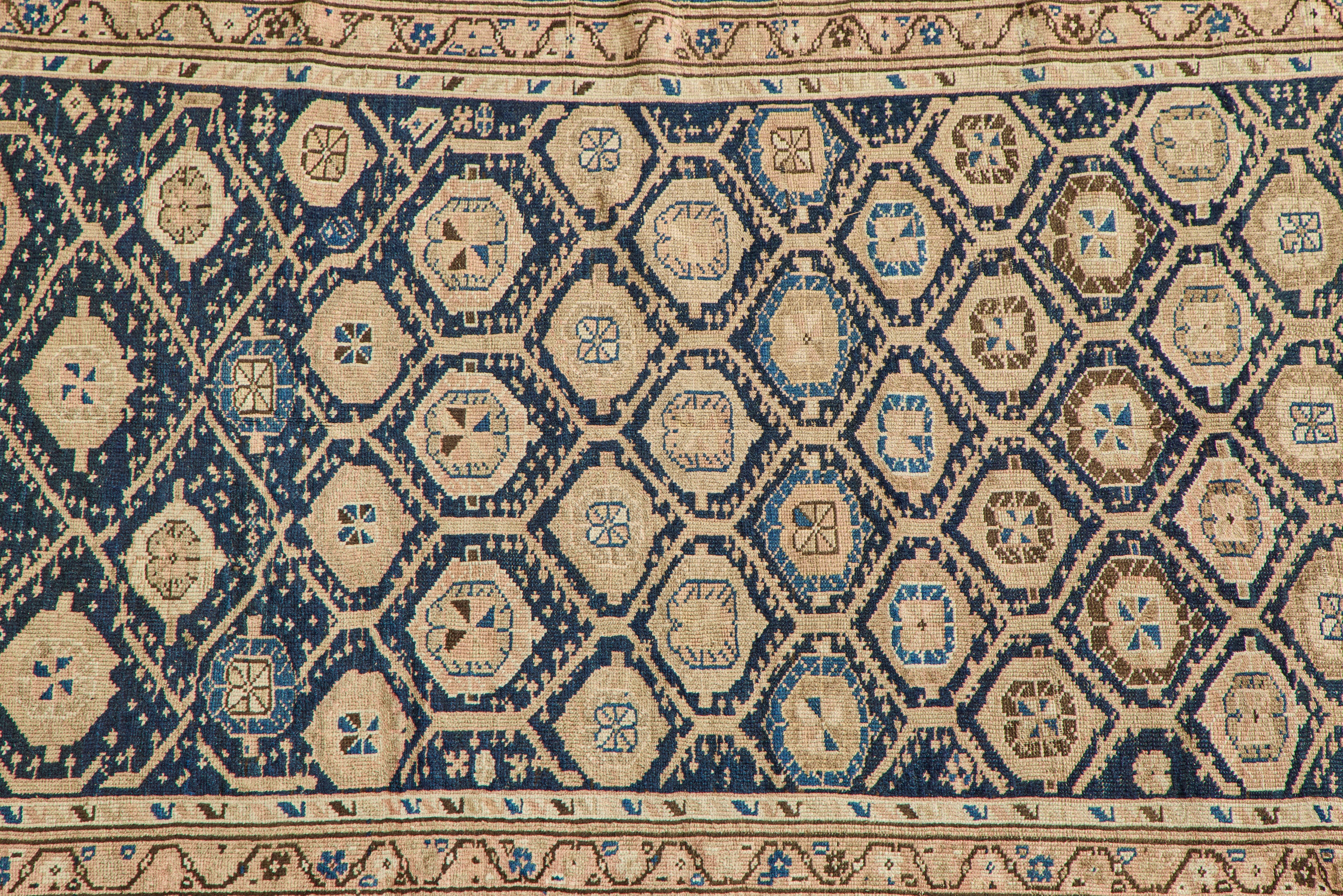 Blue & Beige Caucasian Rug 5'1 x 8'10