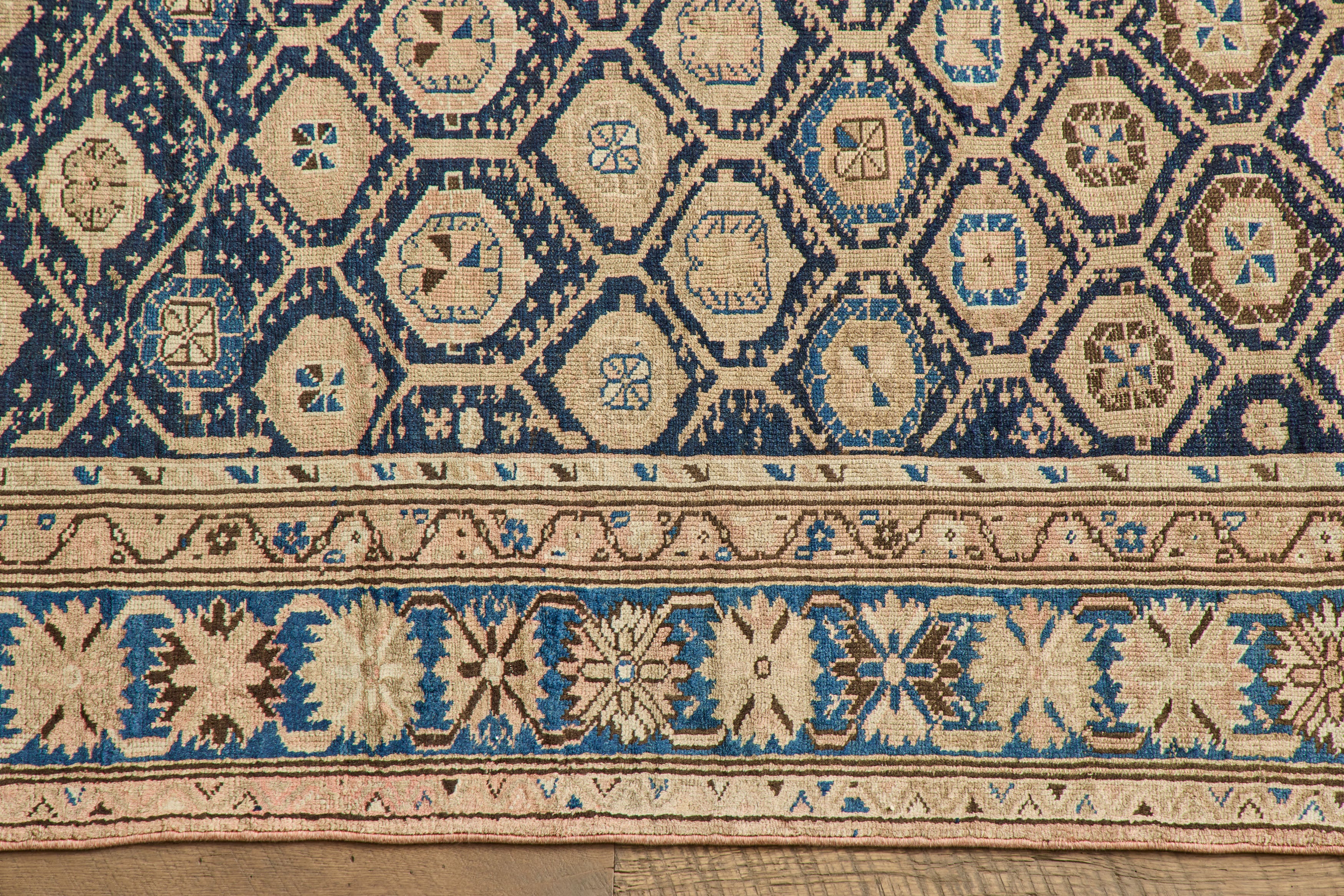 Blue & Beige Caucasian Rug 5'1 x 8'10
