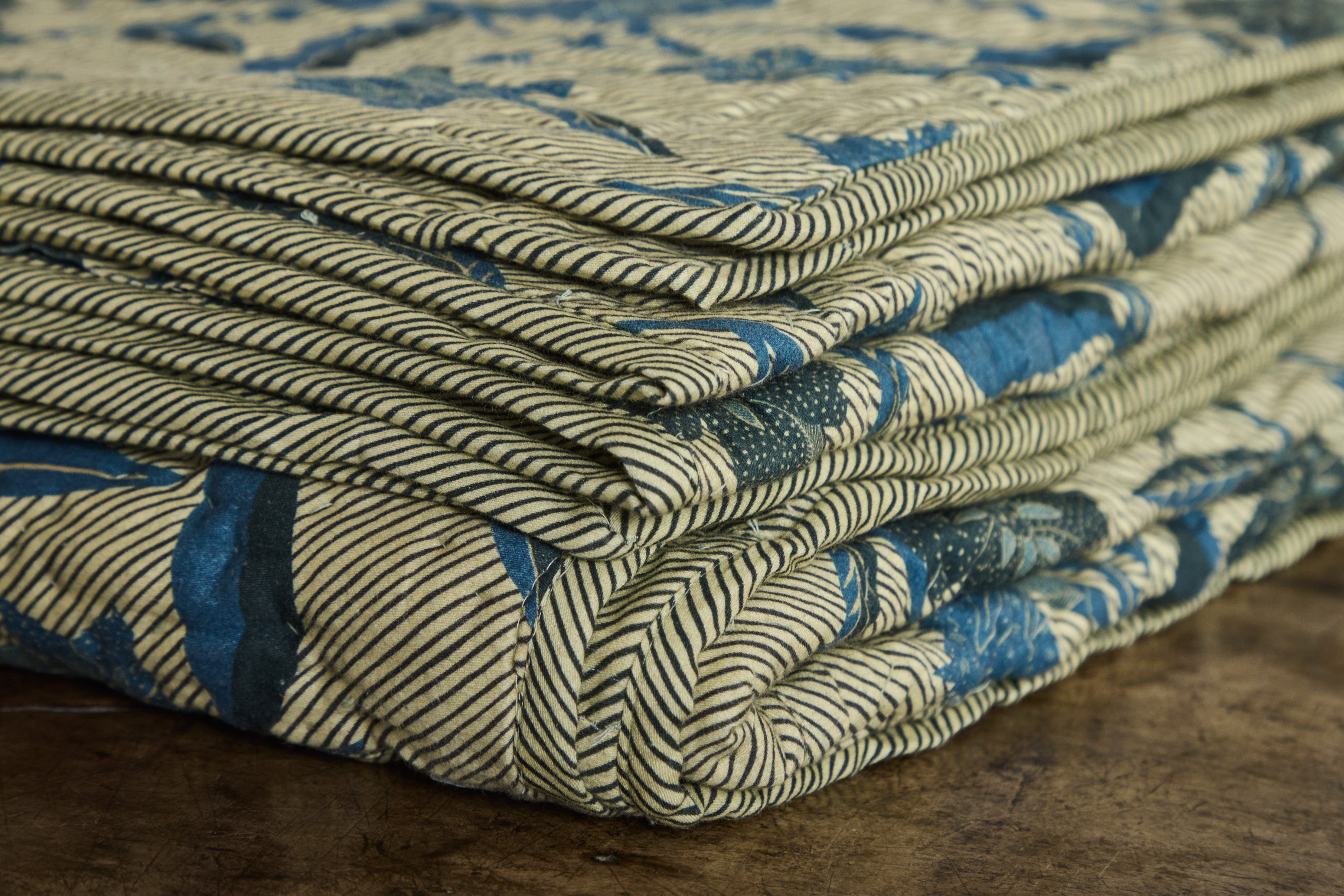 Nickey Kehoe Quilt, Navy and Creme Hash Stripe