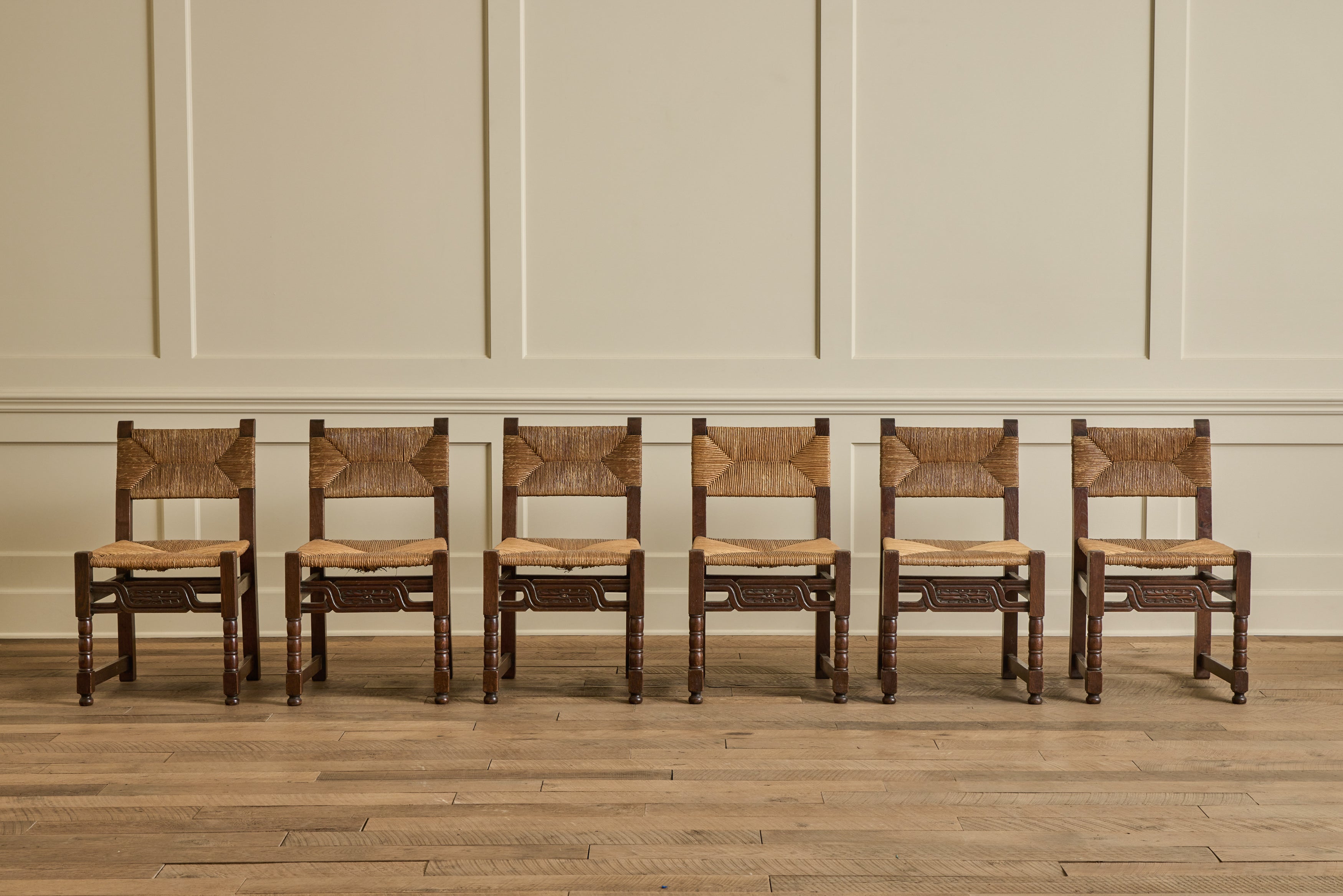 Set of 6 Brutalist Carved Chairs