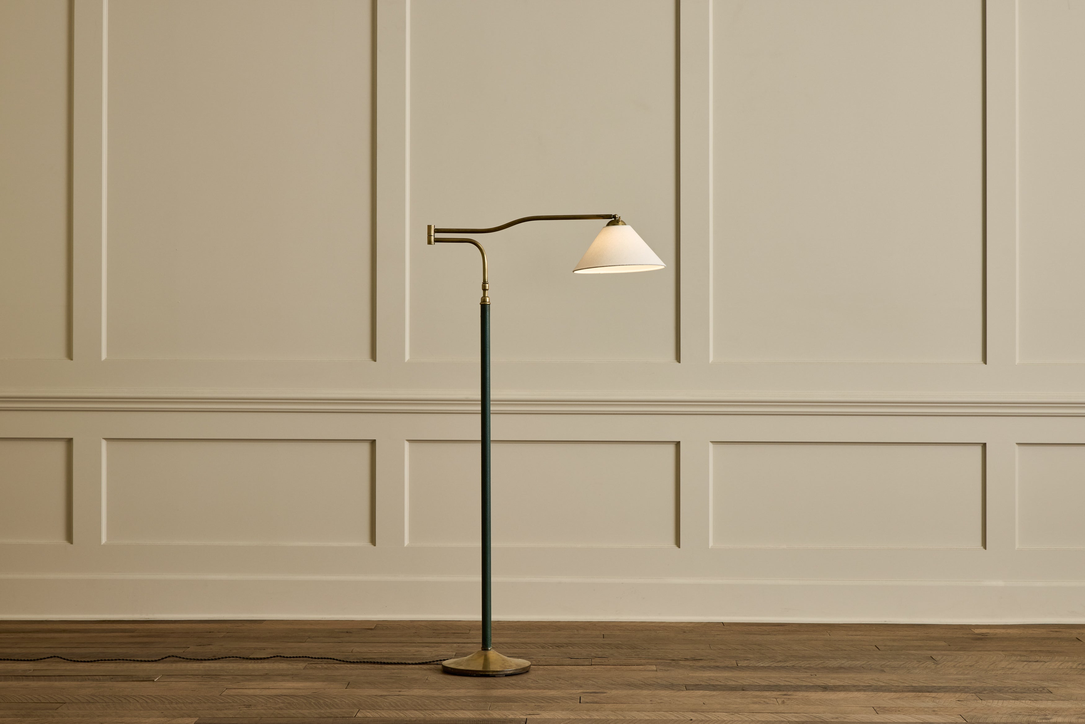 Green Leather & Brass Floor Lamp
