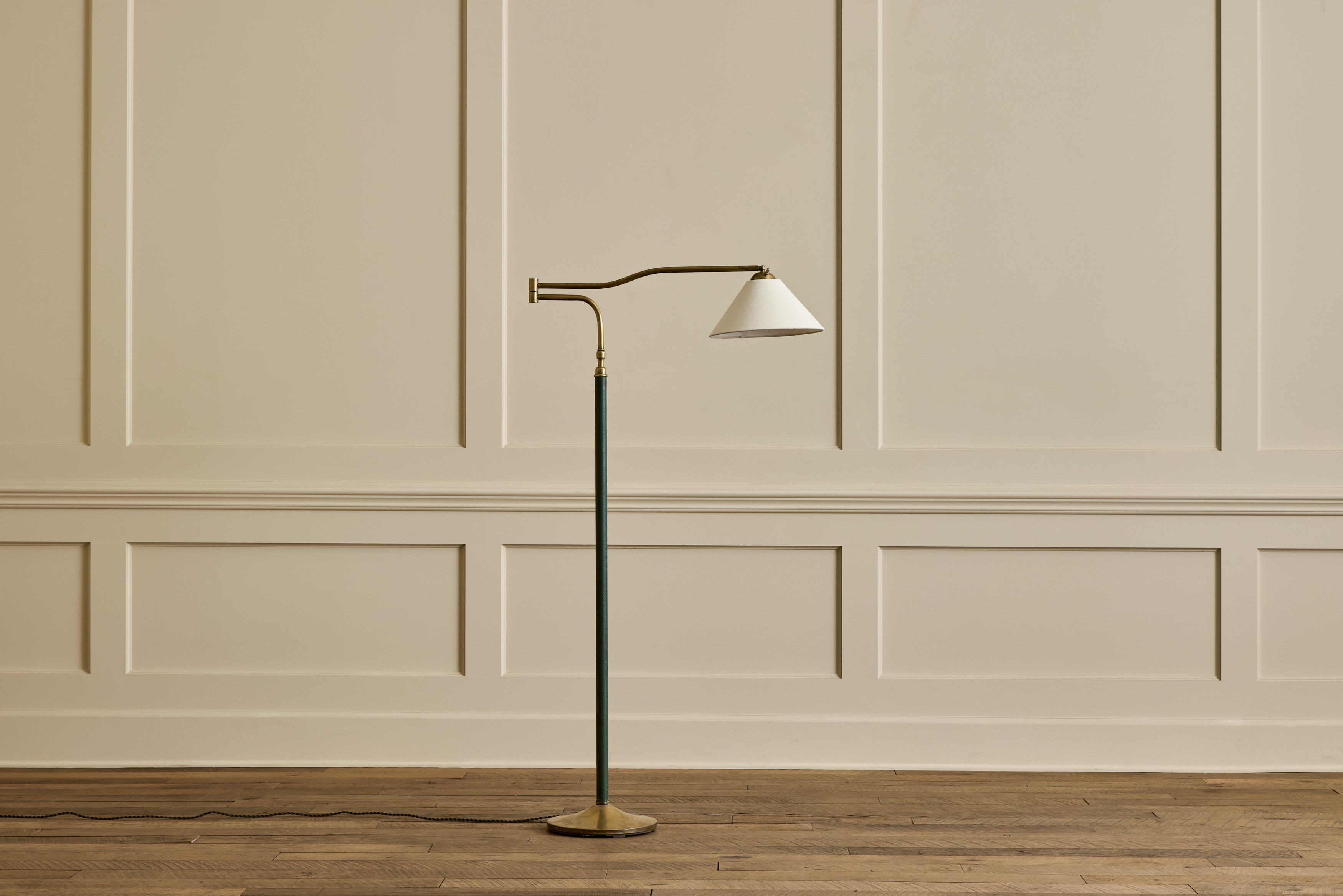 Green Leather & Brass Floor Lamp
