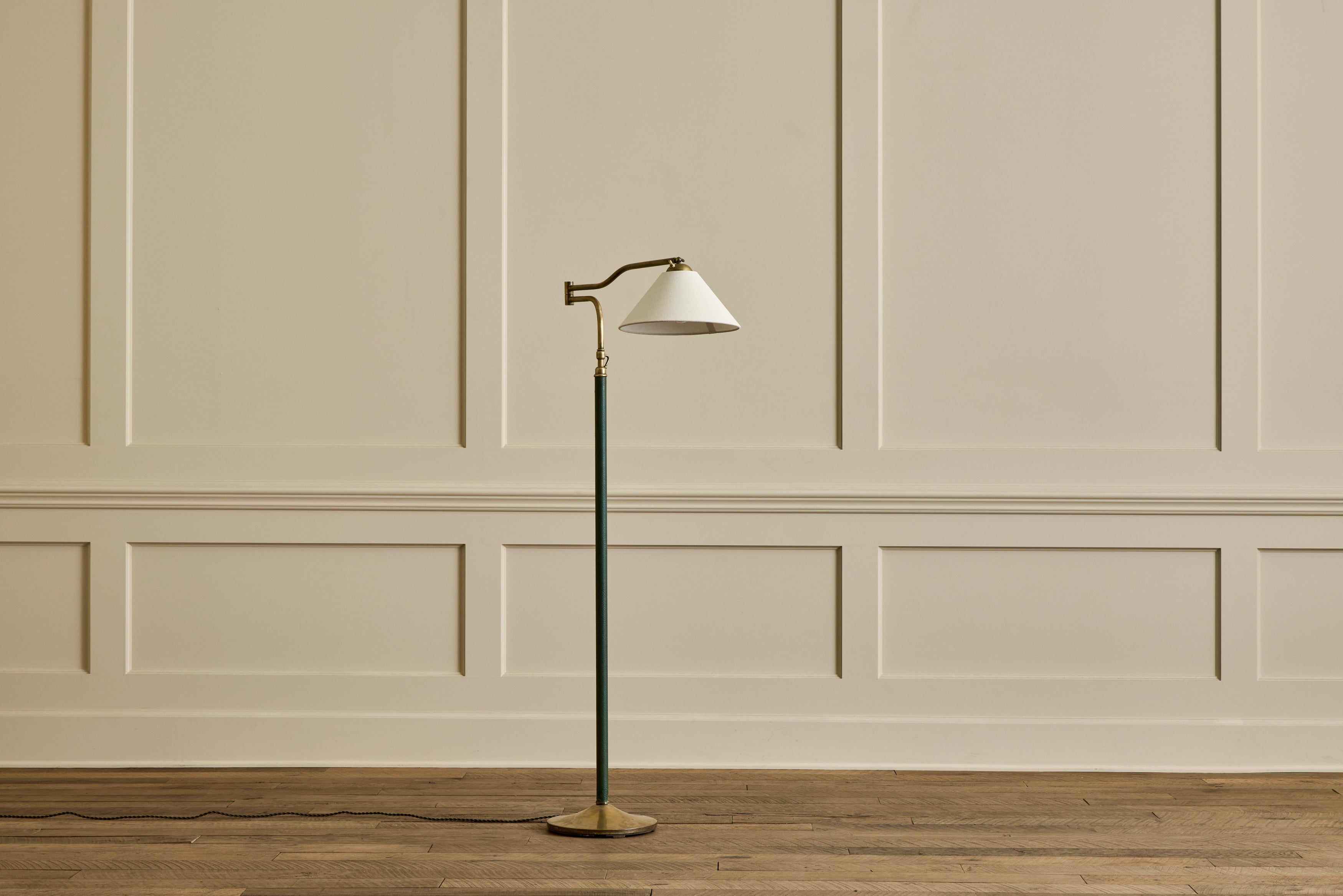 Green Leather & Brass Floor Lamp