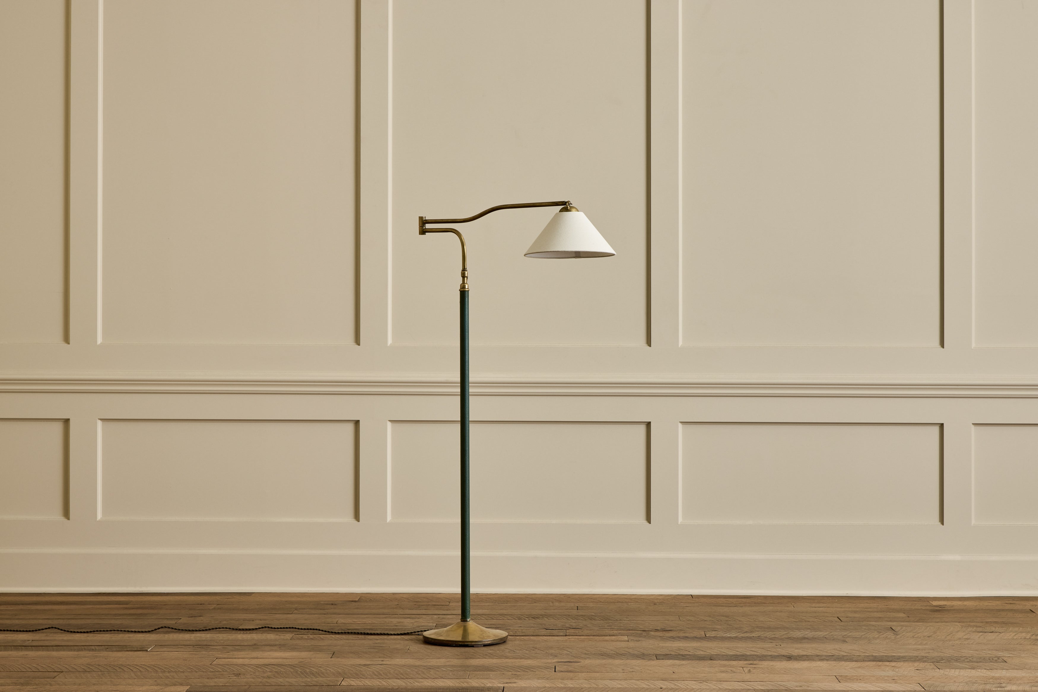 Green Leather & Brass Floor Lamp