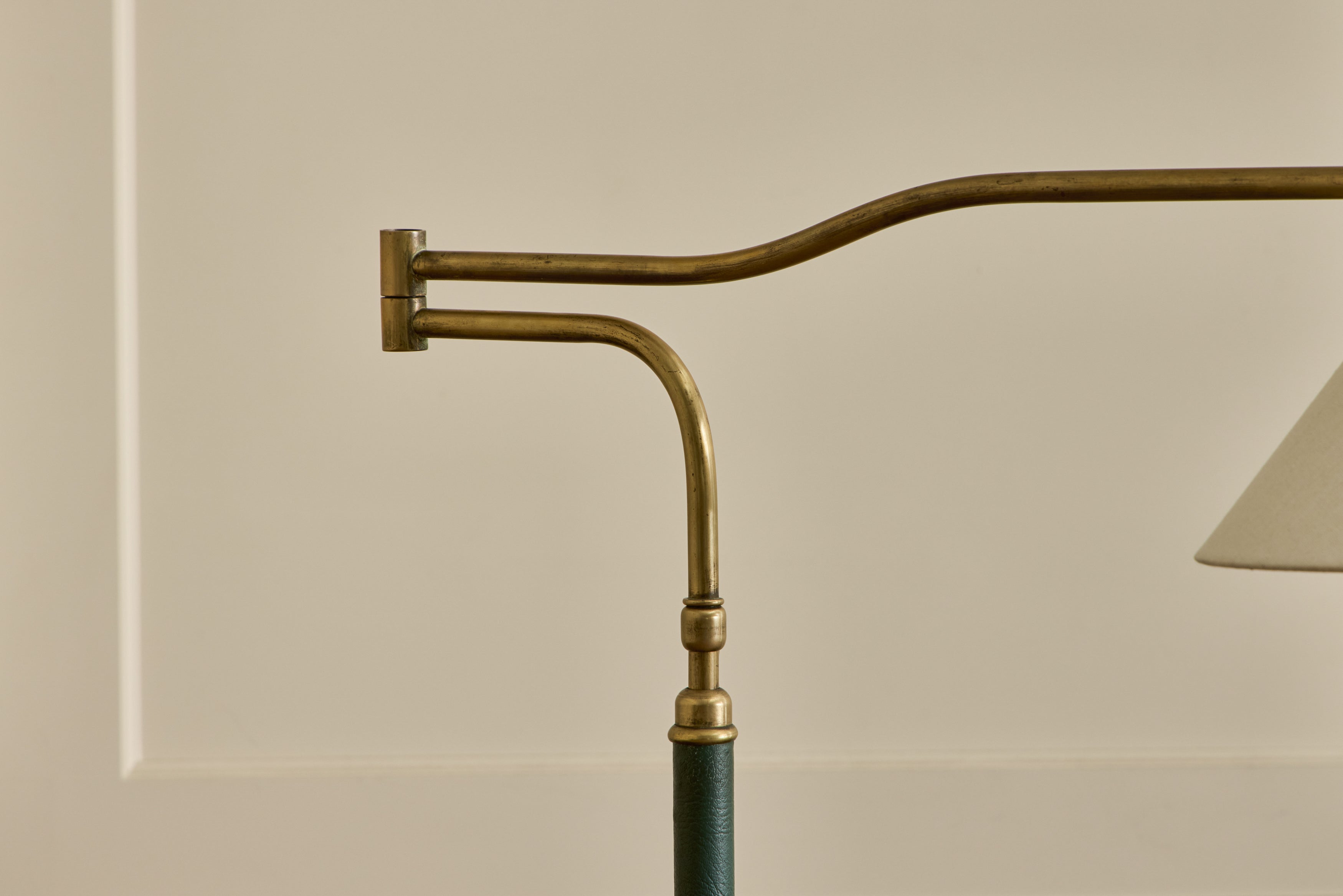 Green Leather & Brass Floor Lamp