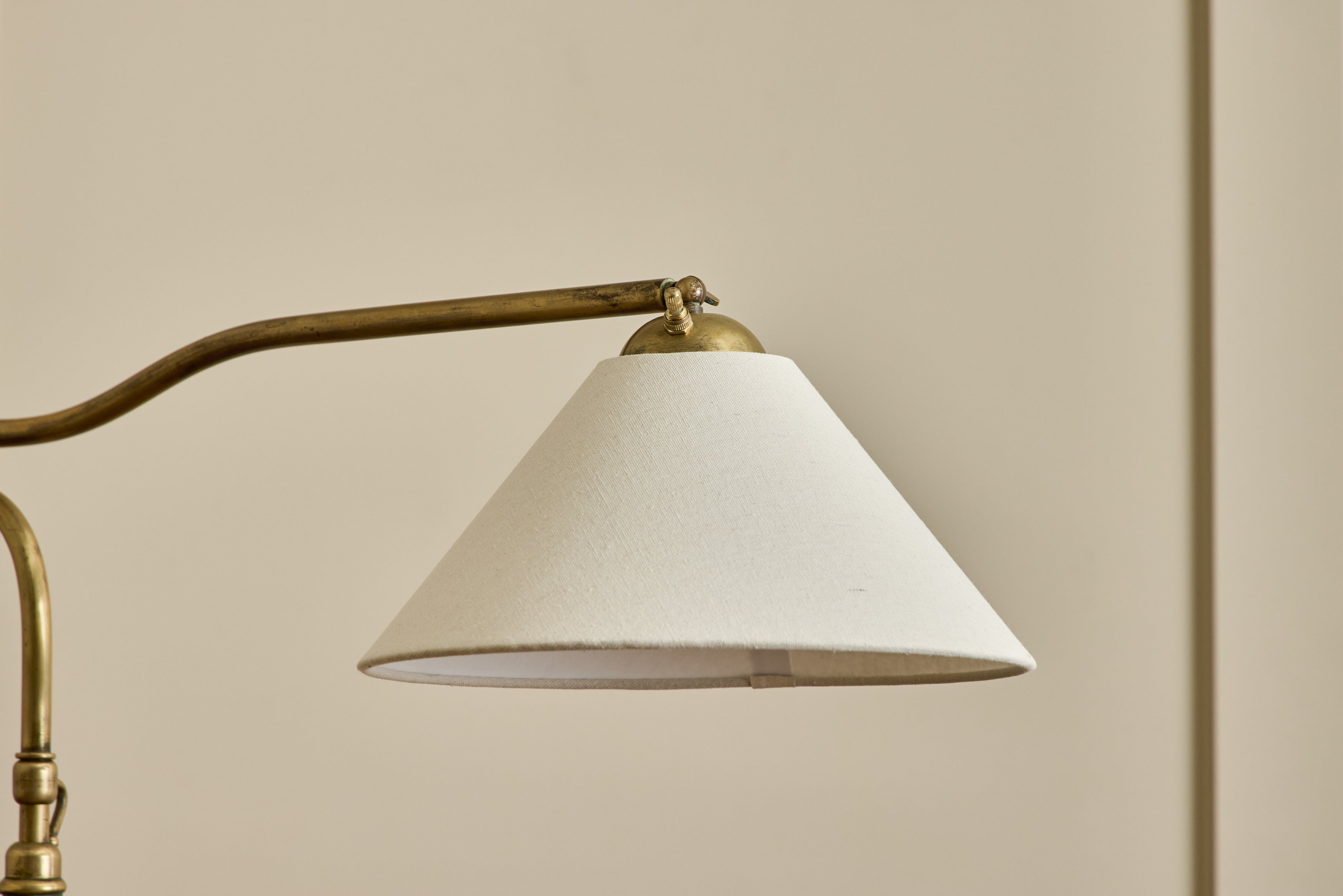 Green Leather & Brass Floor Lamp