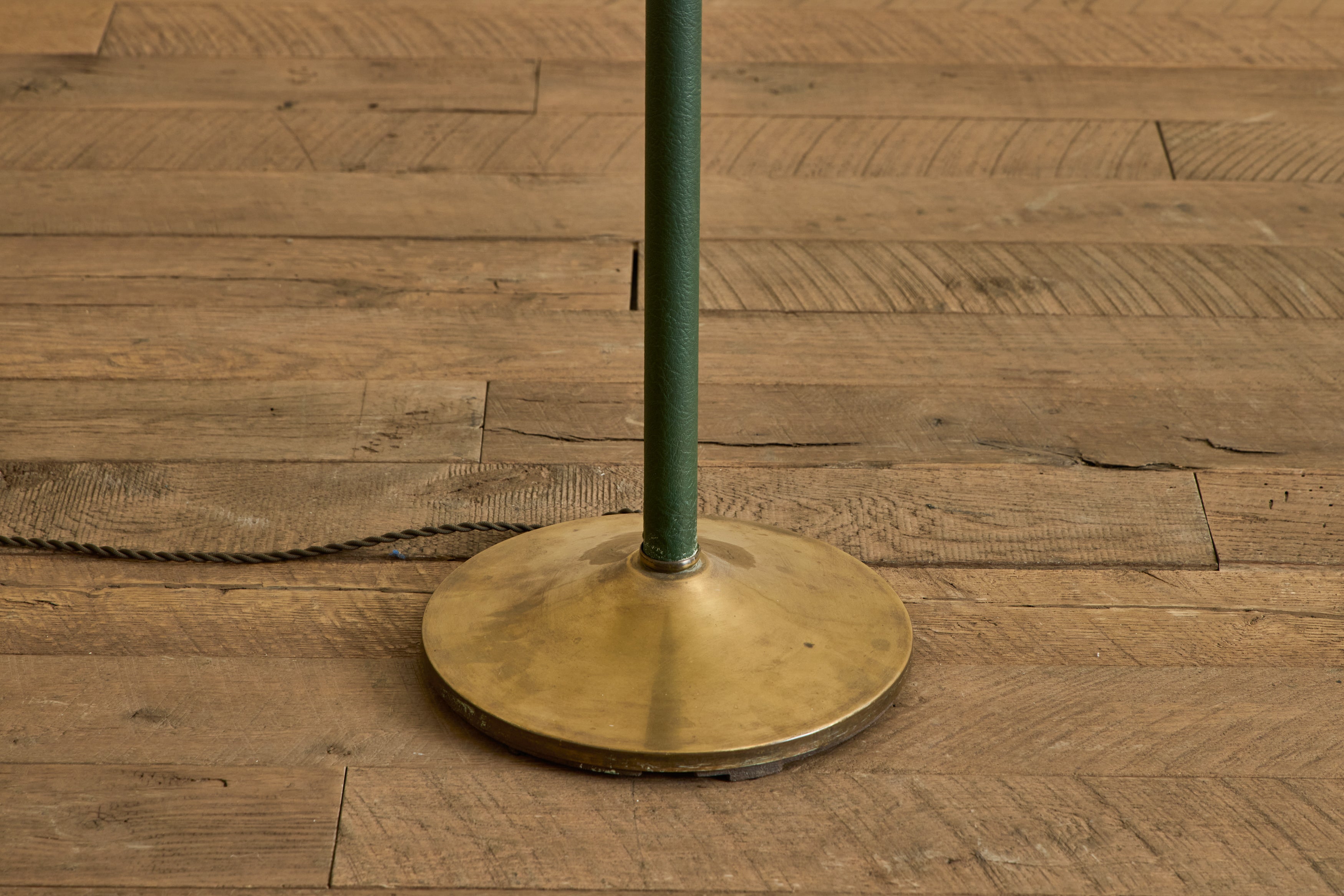 Green Leather & Brass Floor Lamp