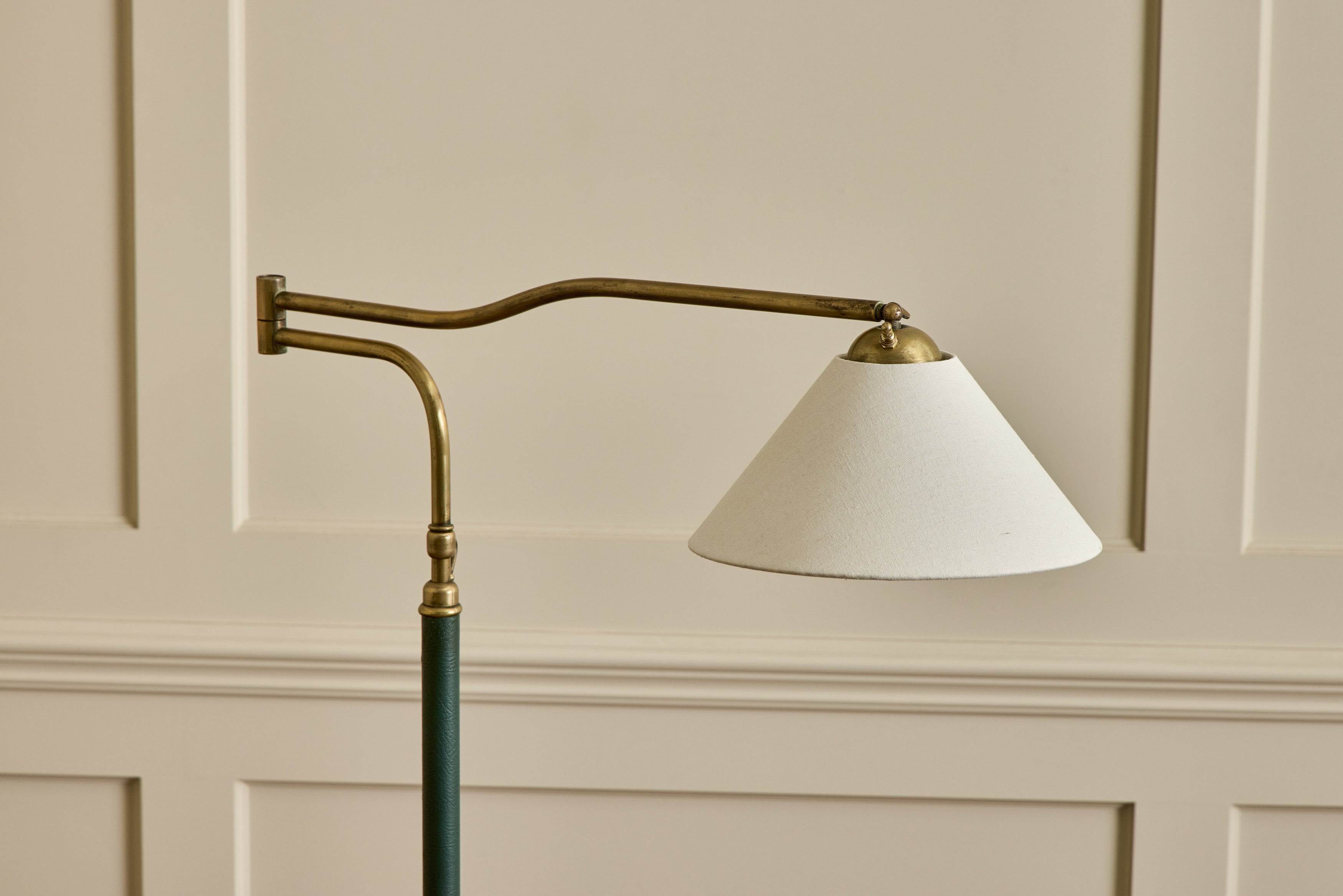 Green Leather & Brass Floor Lamp