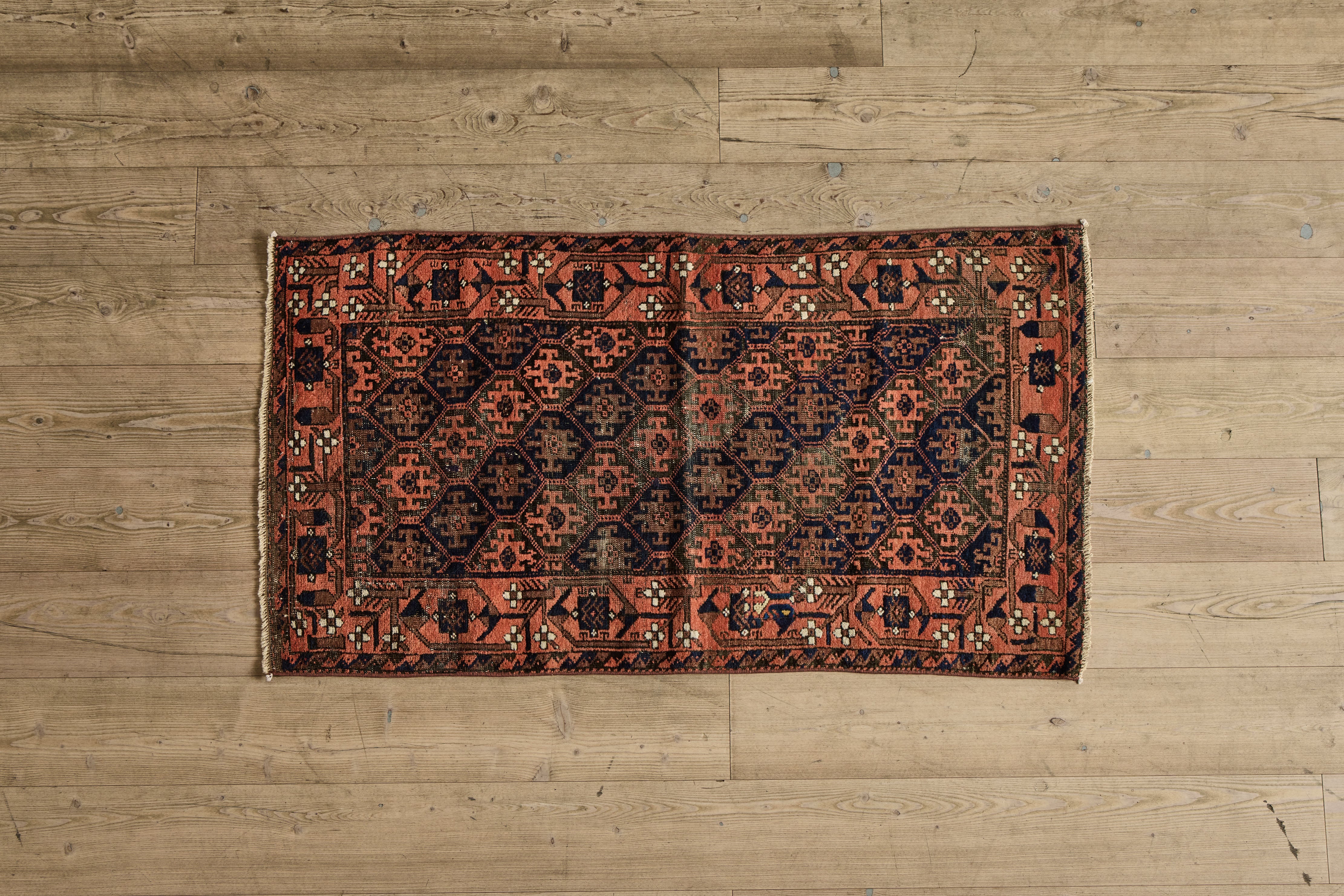 Orange & Navy Baluch Throw Rug  2’8 X 5’