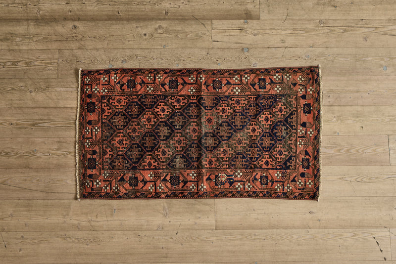 Orange & Navy Baluch Throw Rug  2’8 X 5’