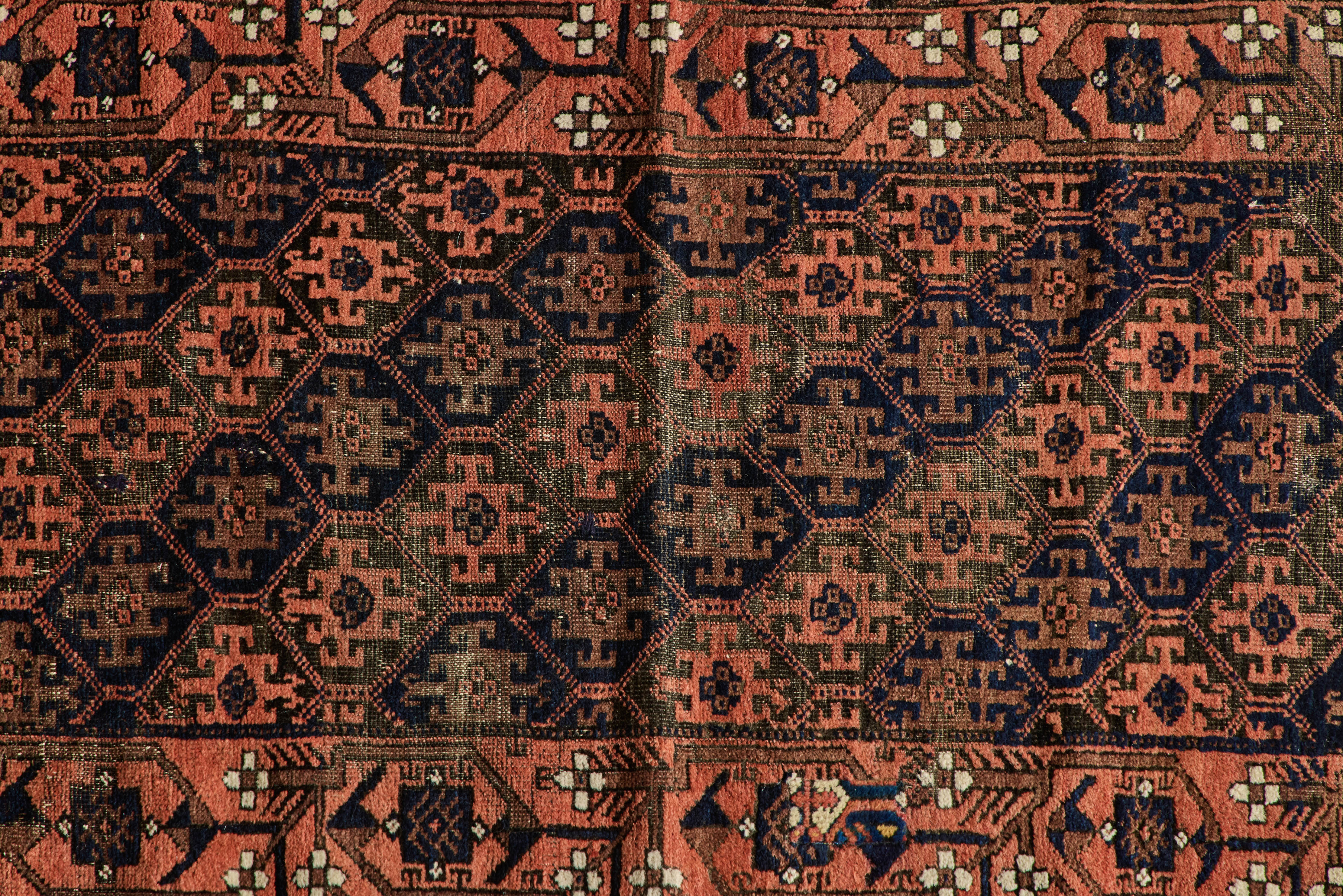 Orange & Navy Baluch Throw Rug  2’8 X 5’