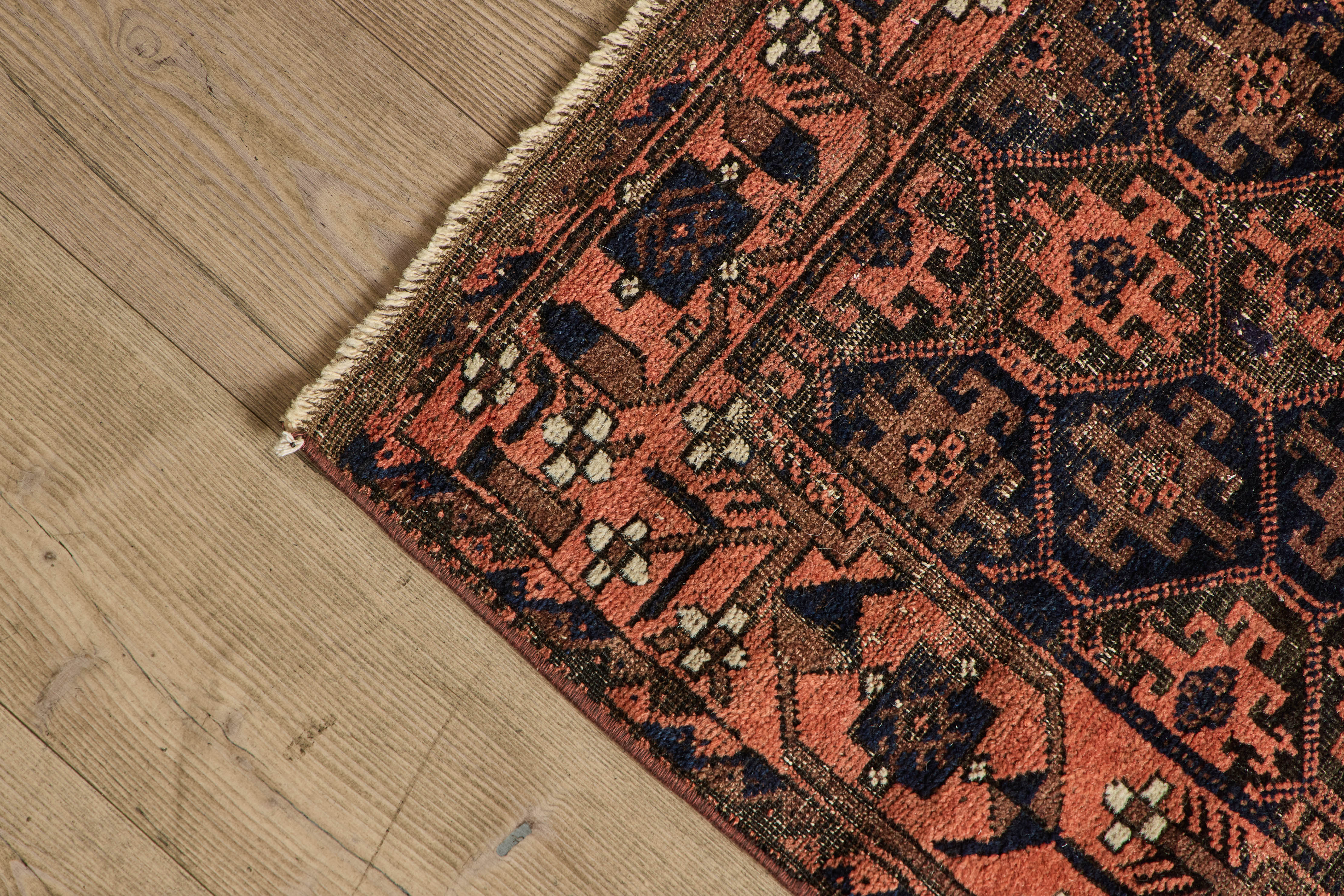 Orange & Navy Baluch Throw Rug  2’8 X 5’