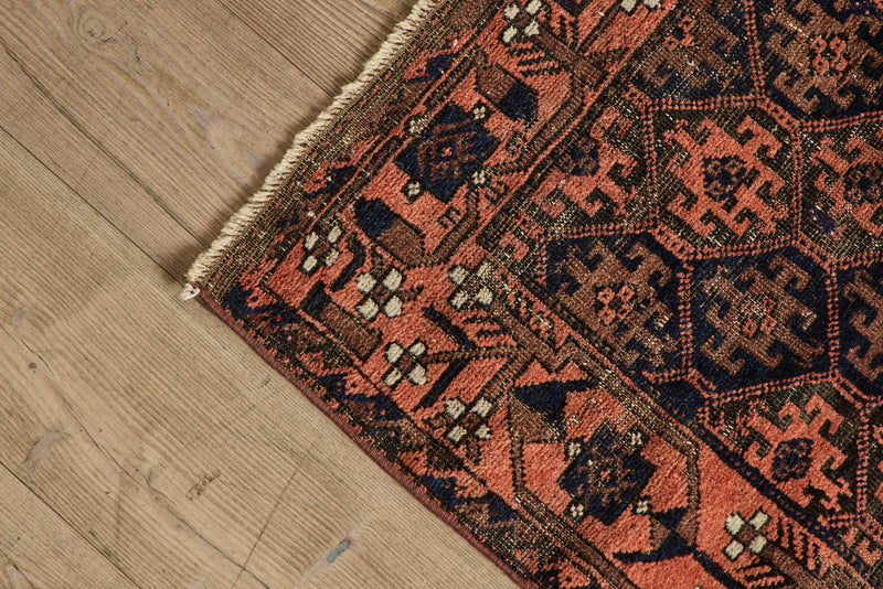 Orange & Navy Baluch Throw Rug  2’8 X 5’