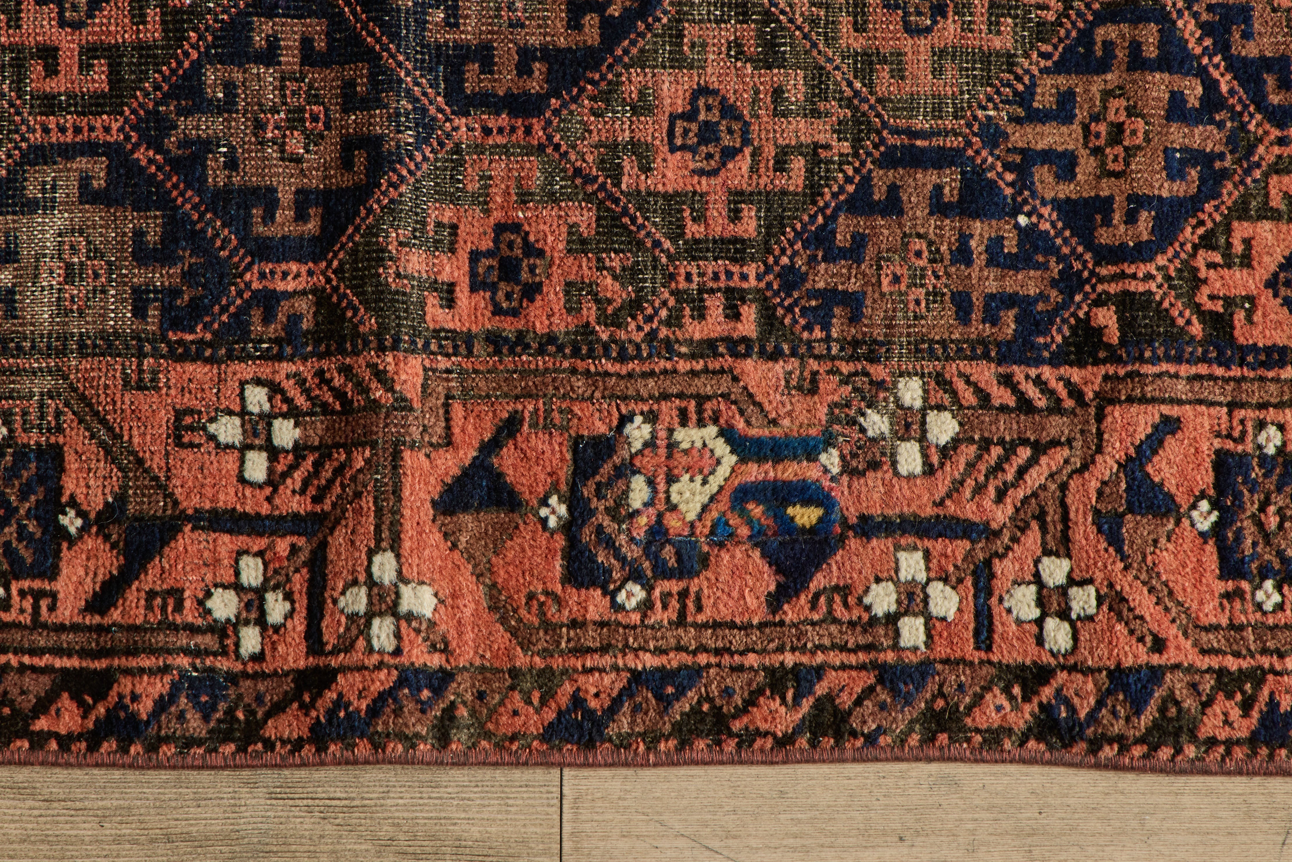 Orange & Navy Baluch Throw Rug  2’8 X 5’