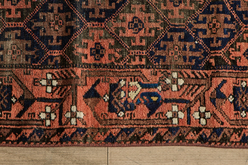 Orange & Navy Baluch Throw Rug  2’8 X 5’