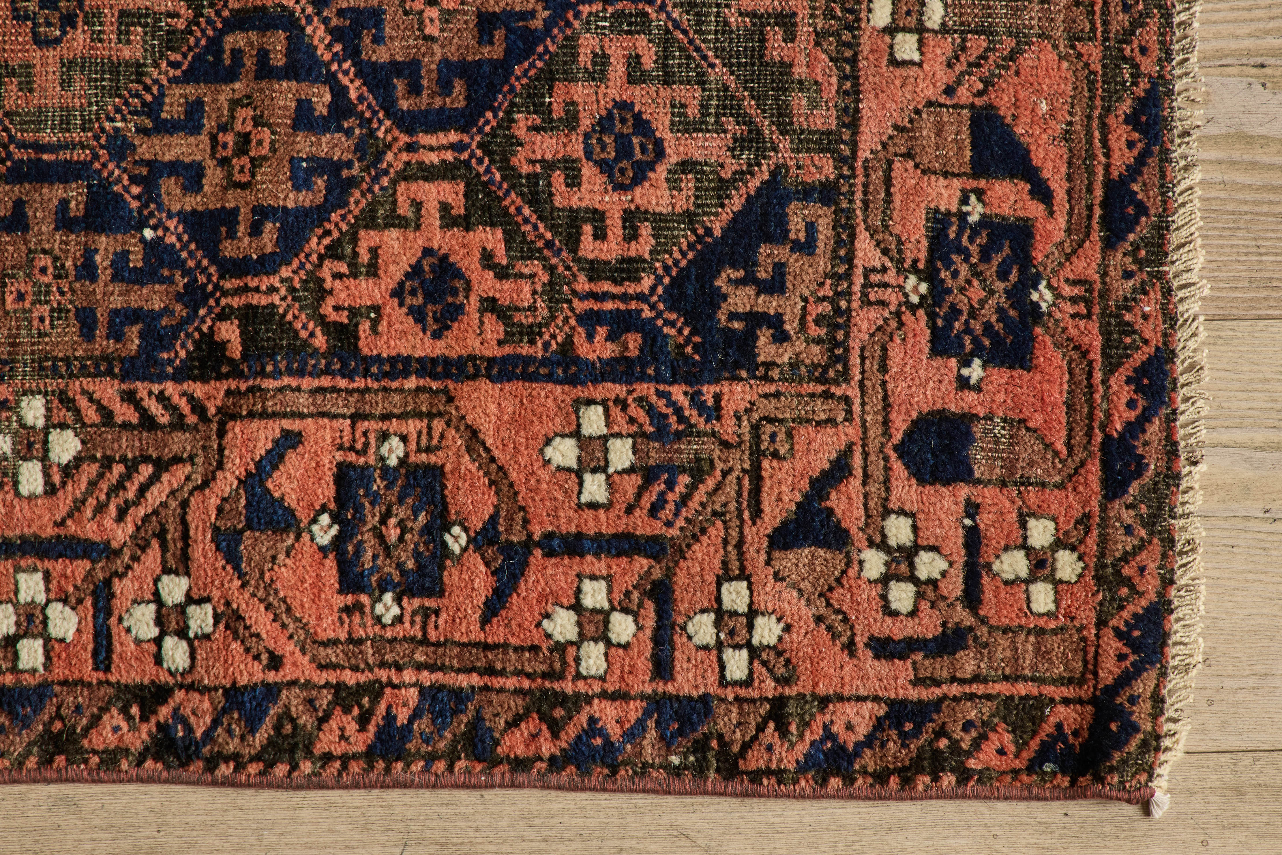 Orange & Navy Baluch Throw Rug  2’8 X 5’