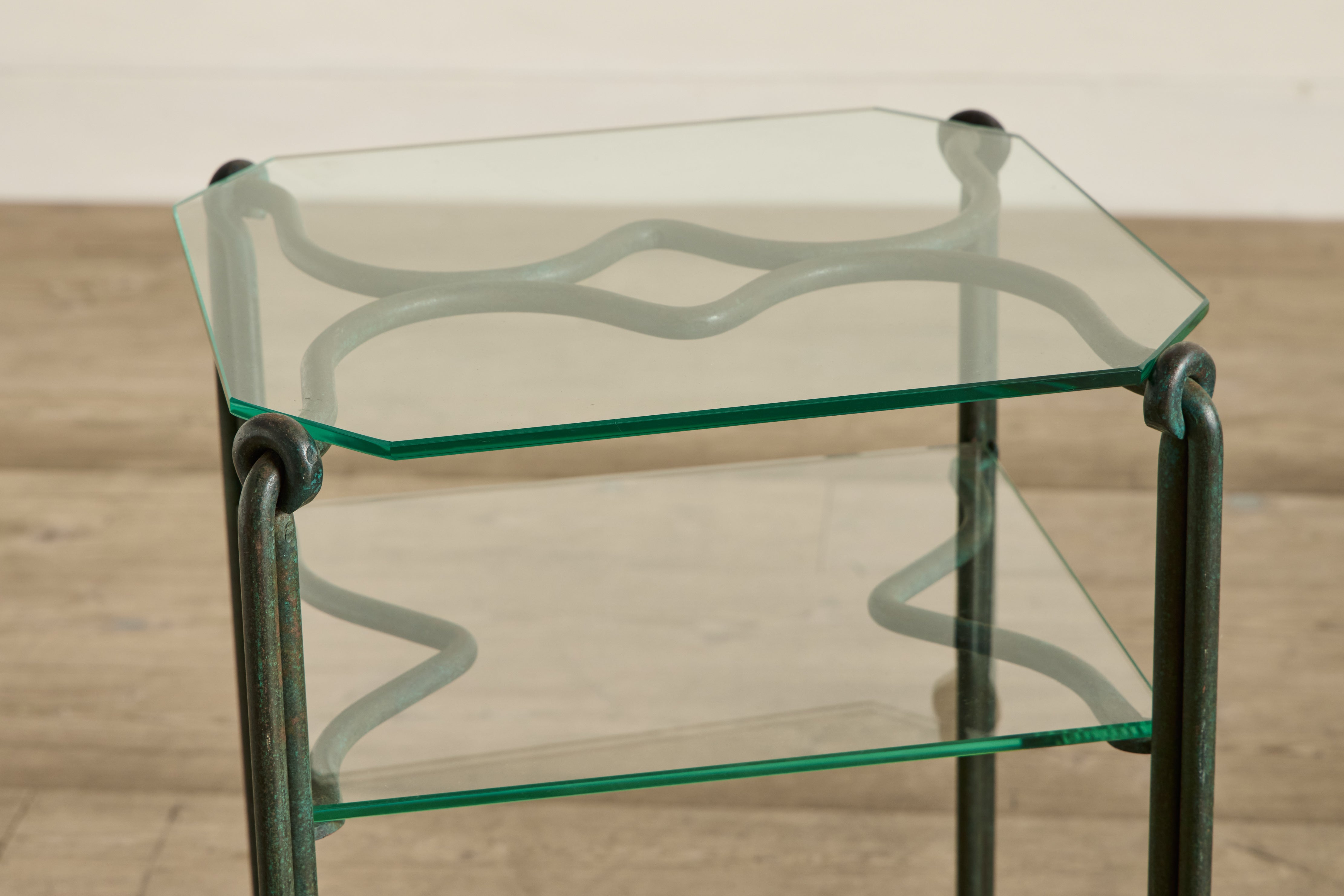 Pair of Bronze & Glass Side Tables