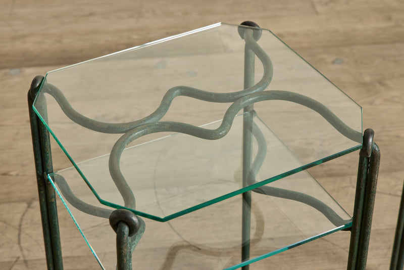 Pair of Bronze & Glass Side Tables