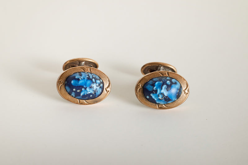 Blue Marbled Glass Cufflinks