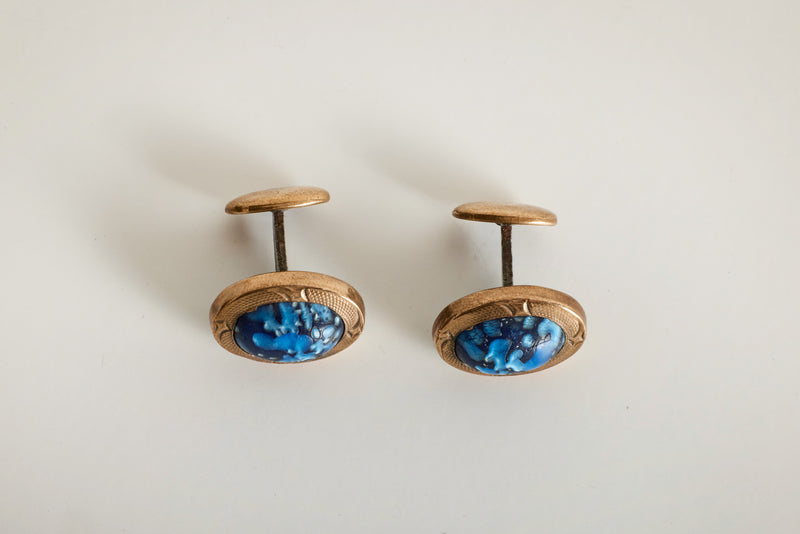 Blue Marbled Glass Cufflinks