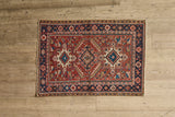 Red & Blue Heriz Throw Rug 3’3 X 4’2