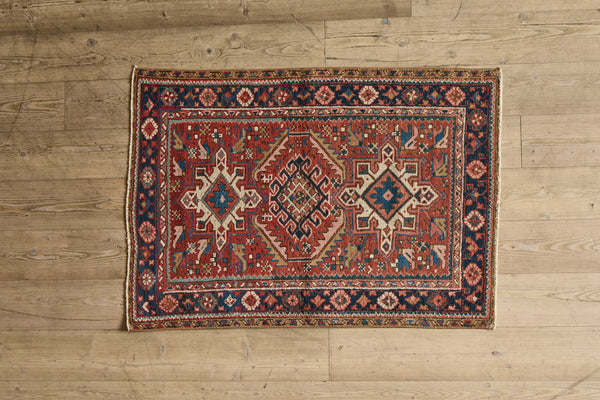 Red & Blue Heriz Throw Rug 3’3 X 4’2