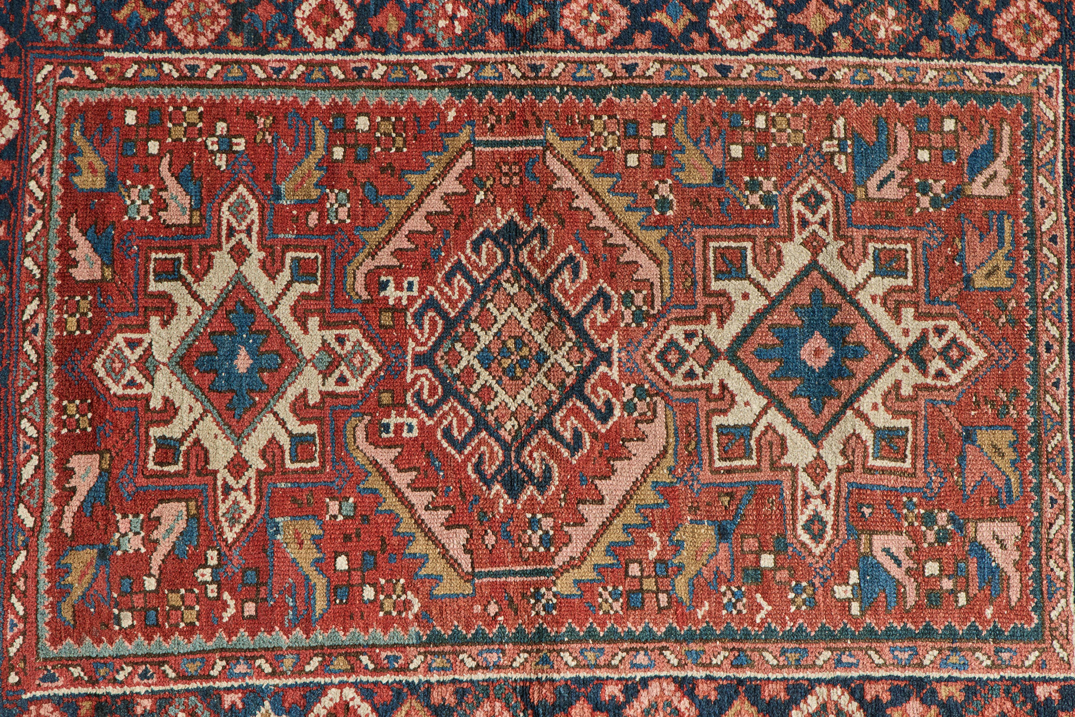 Red & Blue Heriz Throw Rug 3’3 X 4’2